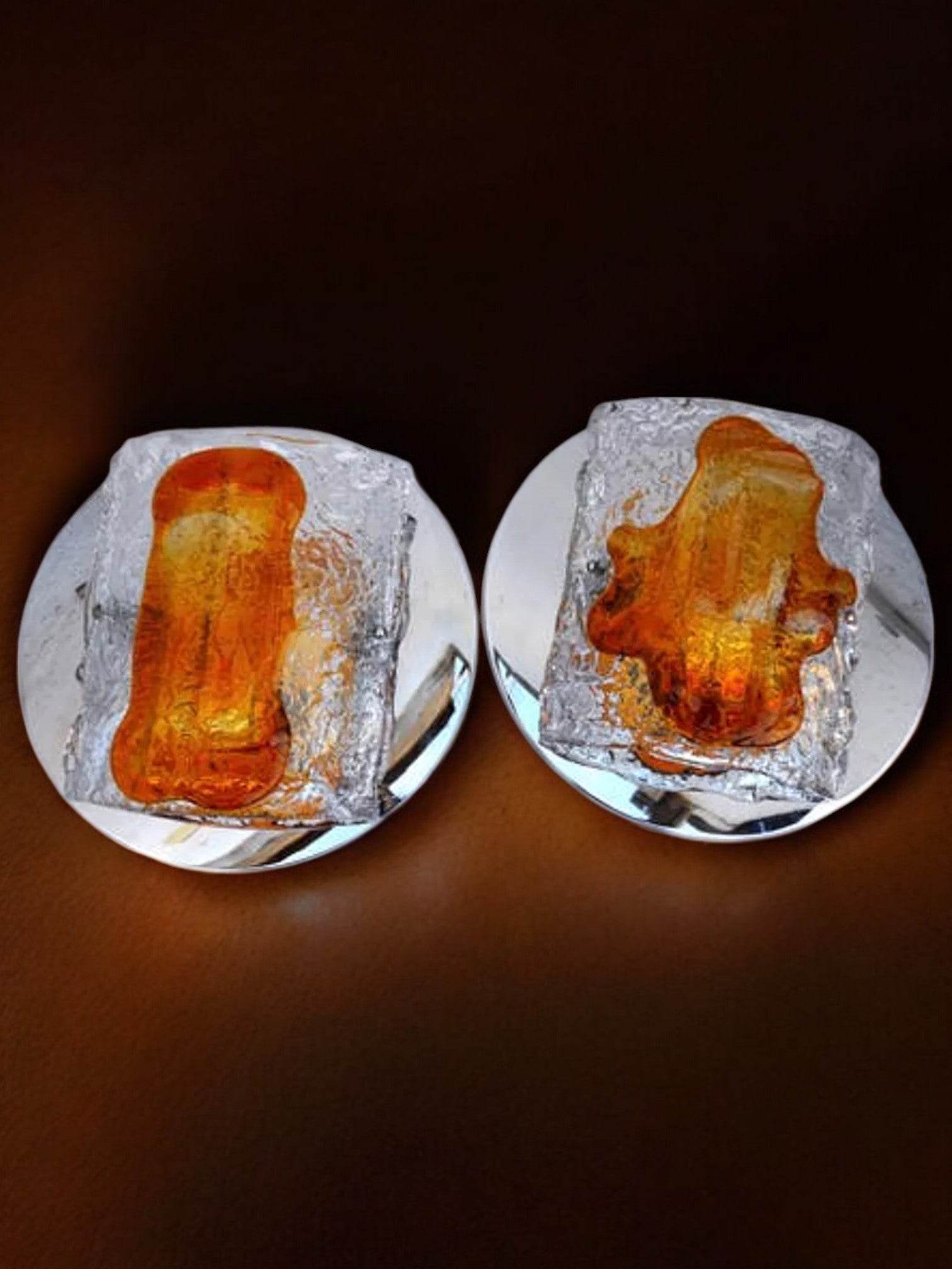 Murano Mazzega  Orange crystal Sconces - 1970, Italy, a Pair