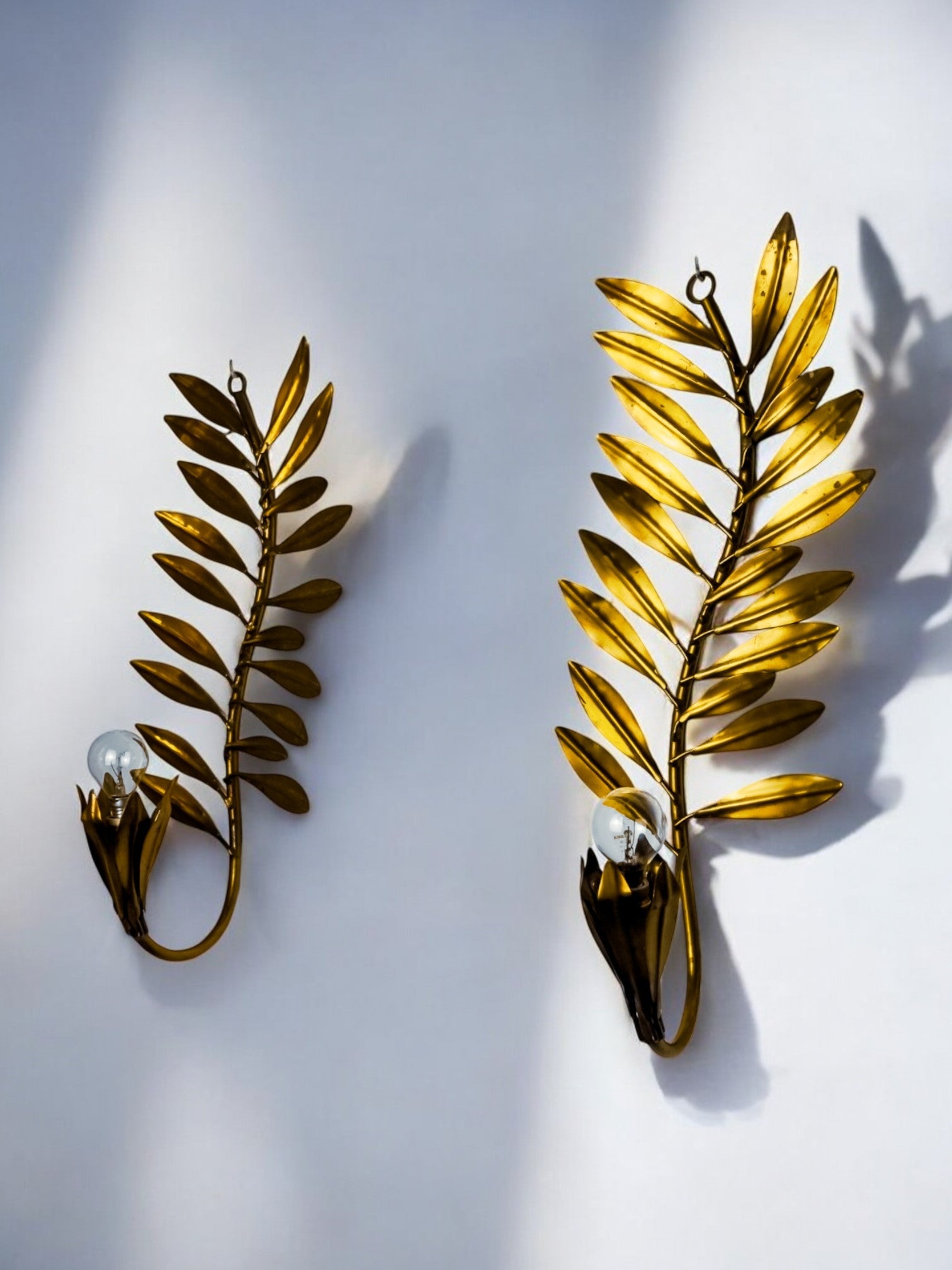 Pair of golden floral sconces by Ferro Arte, Spain, 1980