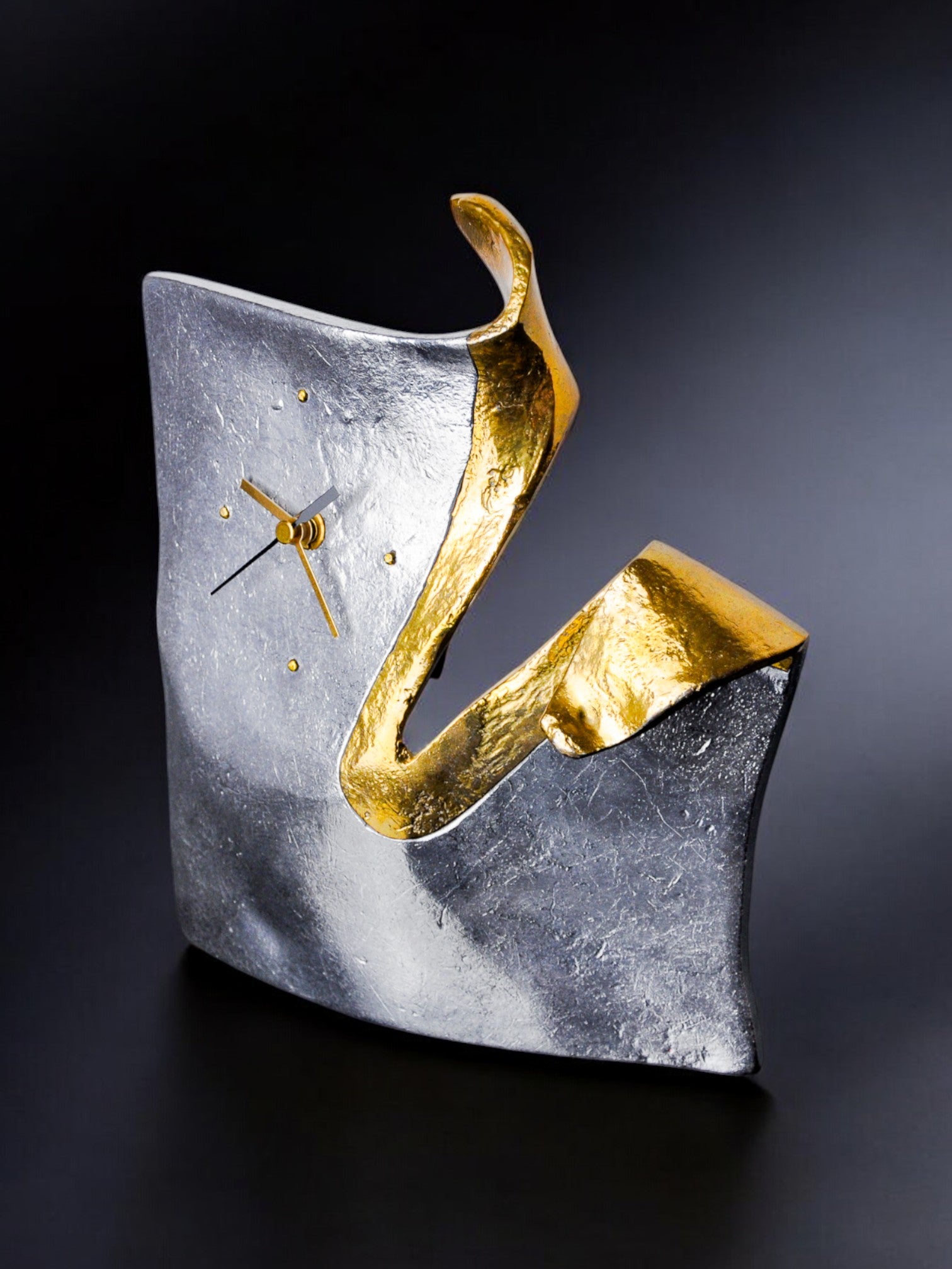 Brutalist clock by Art3, brass and aluminum, Spain, 1980