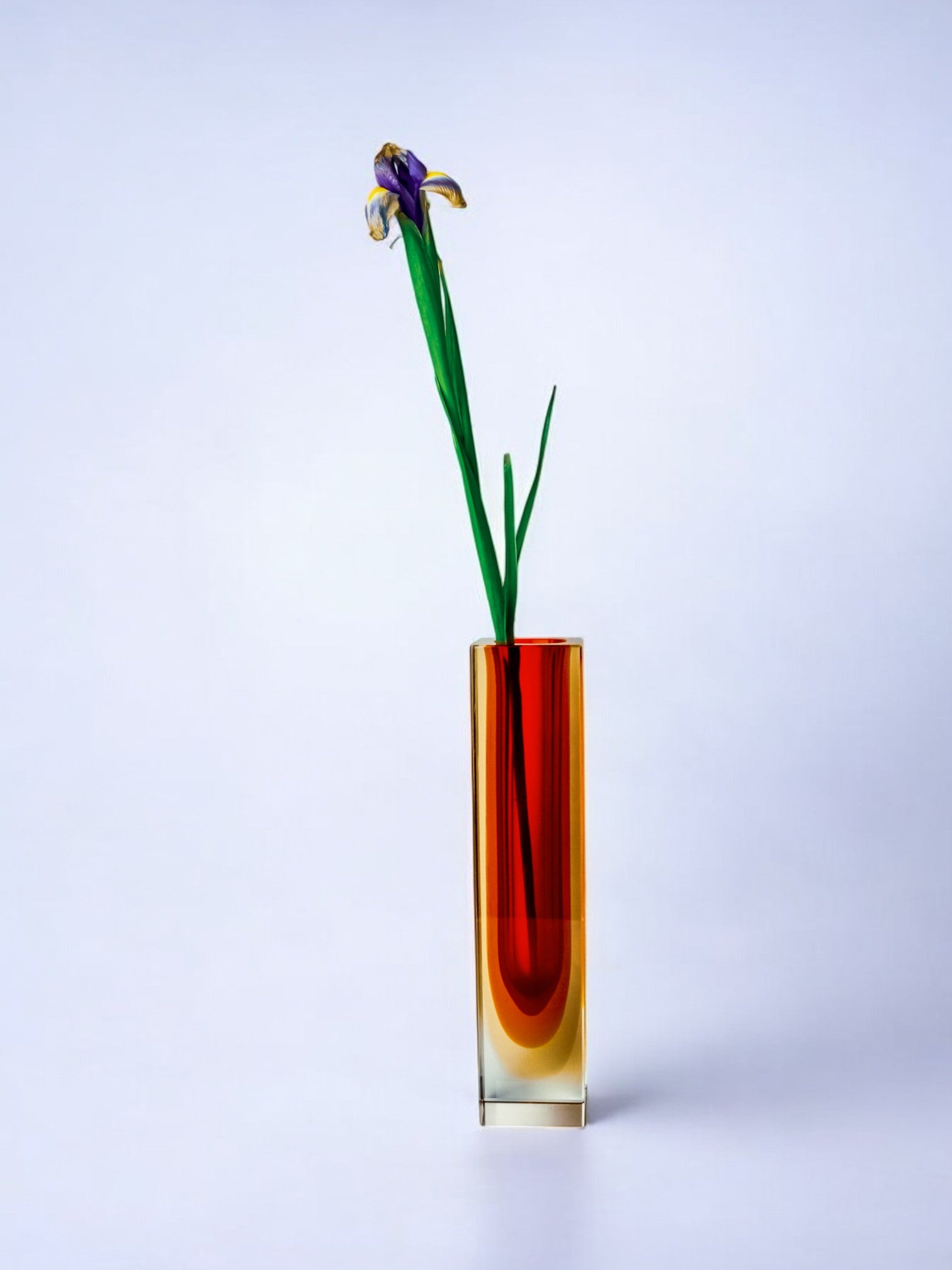 Red and yellow cubic Sommerso vase by Flavio Poli for Seguso, Murano, Italy, 1970