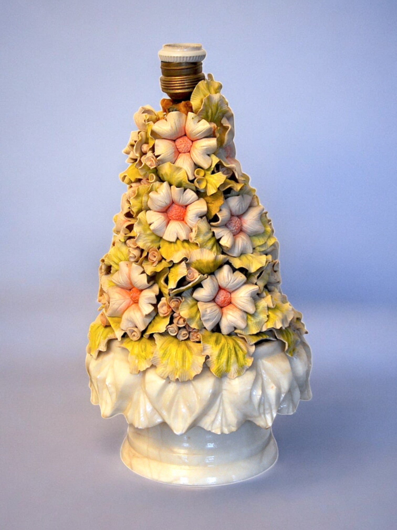 Floral biscuit porcelain lamp 1970 table lamp