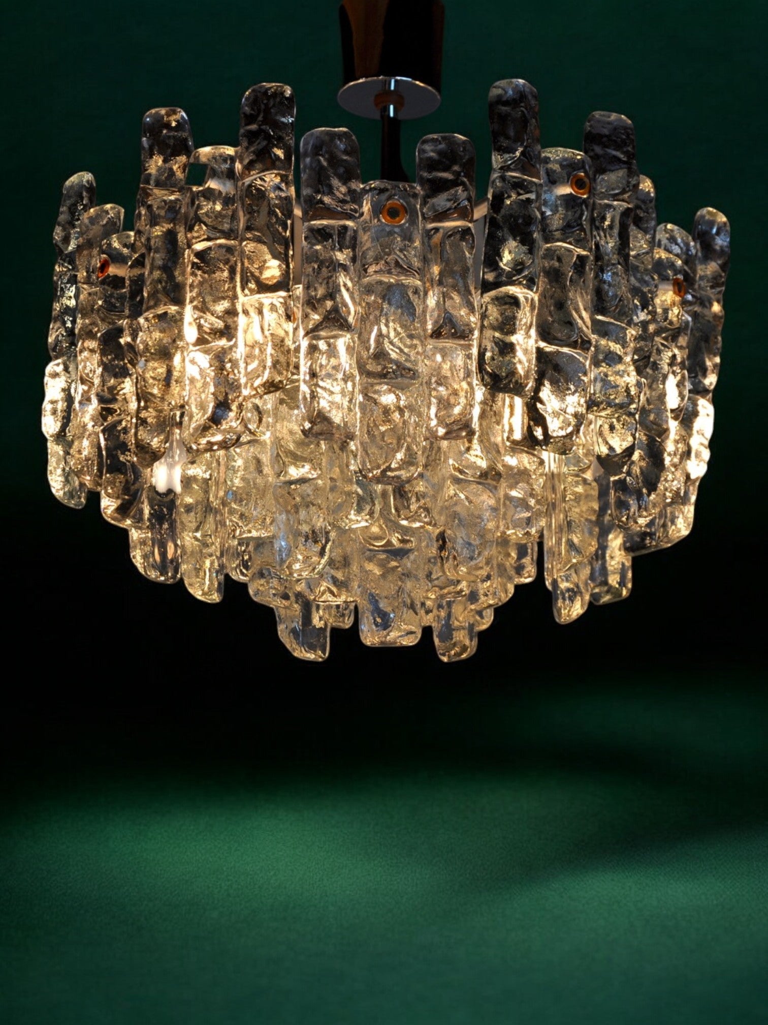 JT Kalmar " Glacons" chandelier, frosted glass, Austria 1970