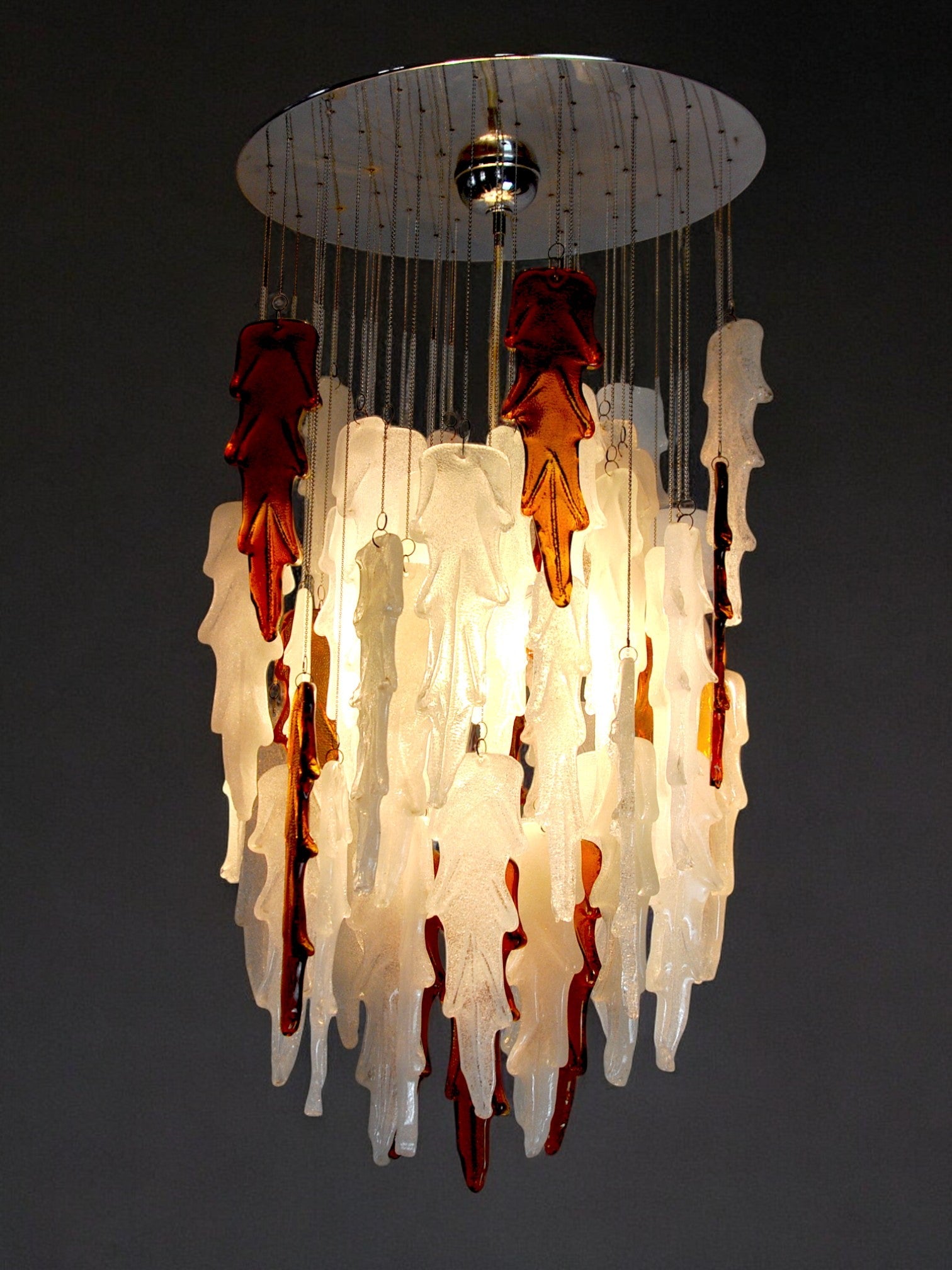 Albano Poli Two-Tone Poliarte Waterfall Chandelier, Murano, Italy, 1970