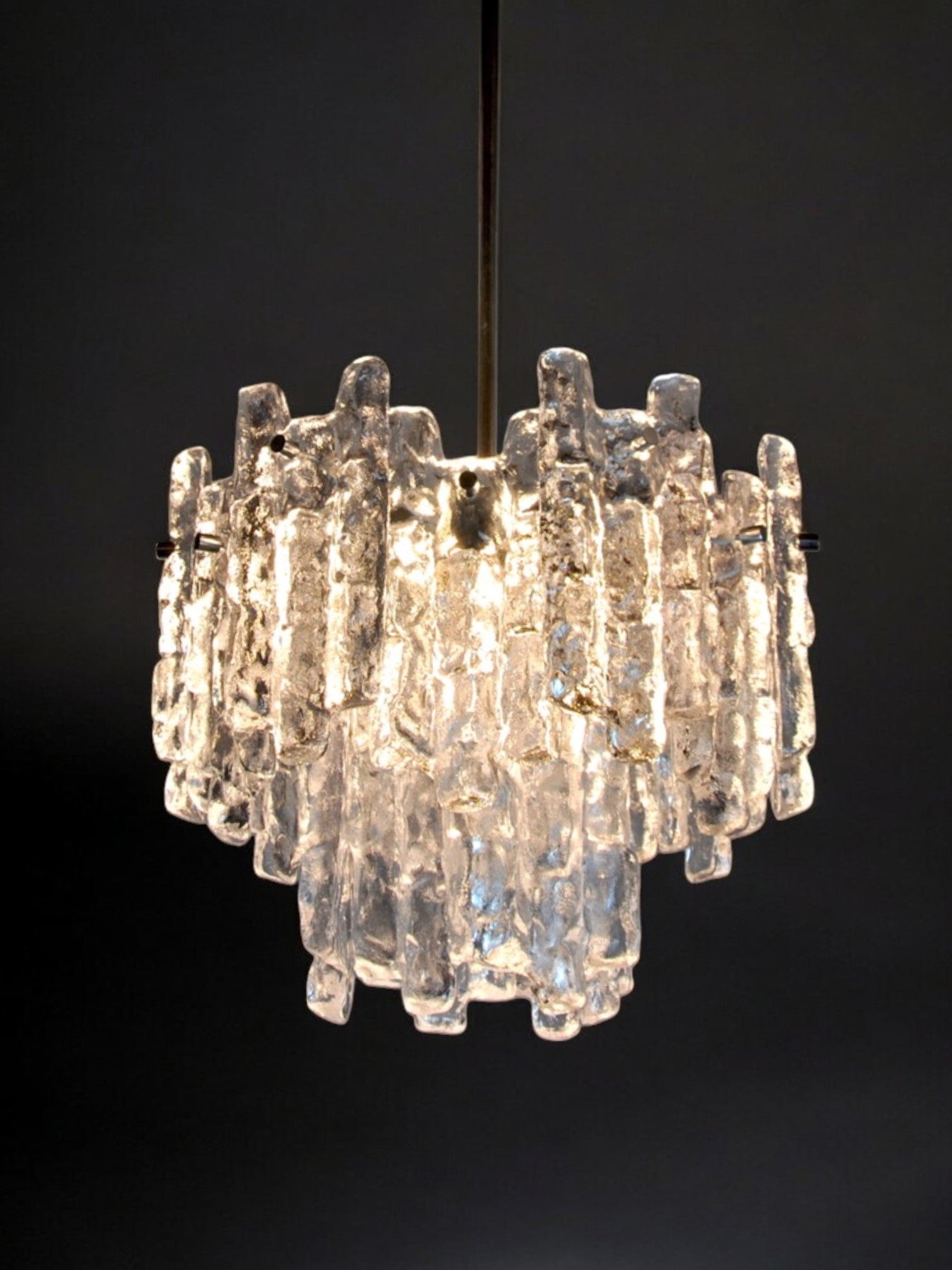 Austrian Glaçon 2-Tier Chandelier in Frosted Glass by JT Kalmar for Kalmar, 1970
