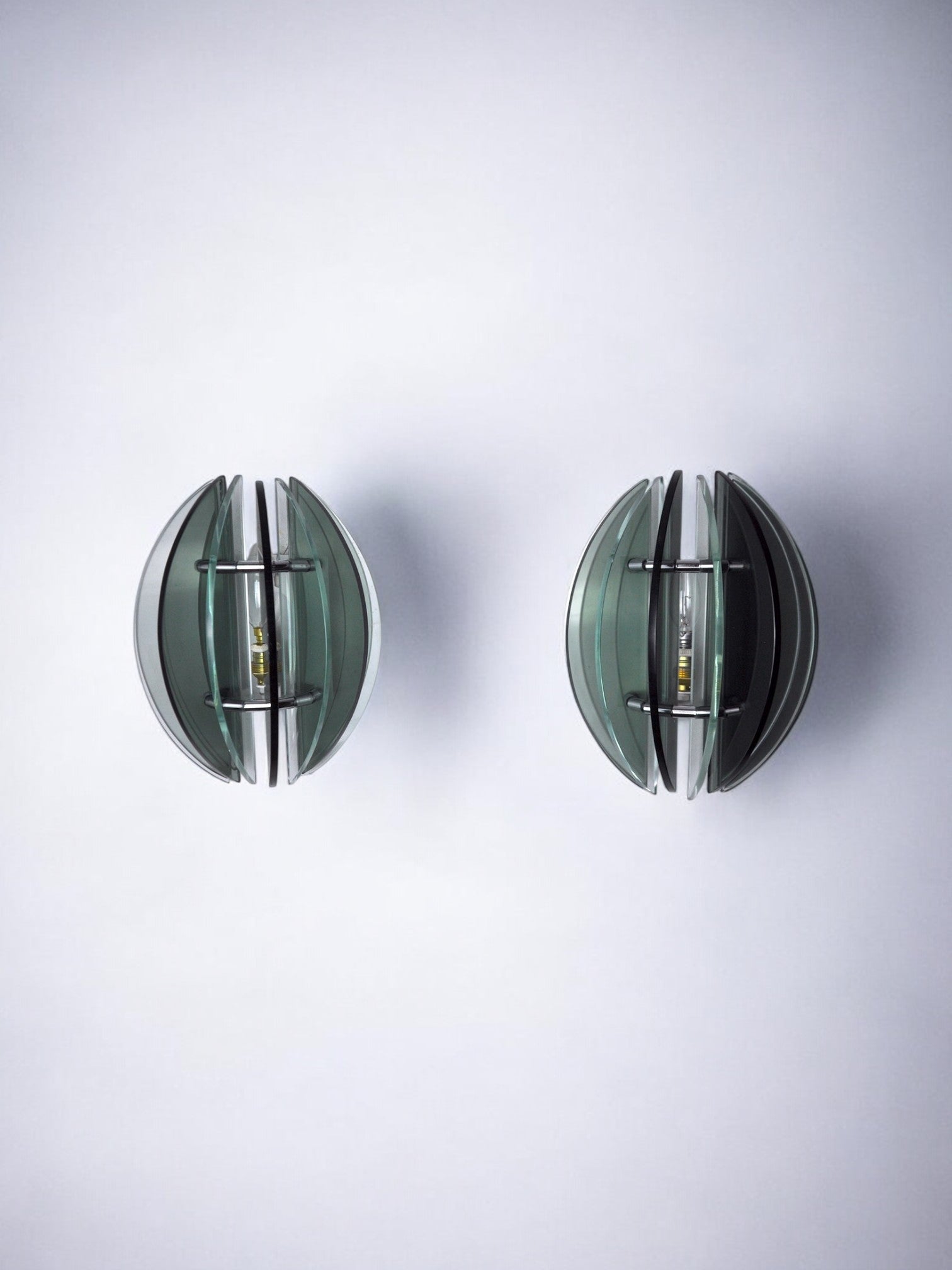 Pair of Veca sconces, two-tone murano glass, Italy, 1960s