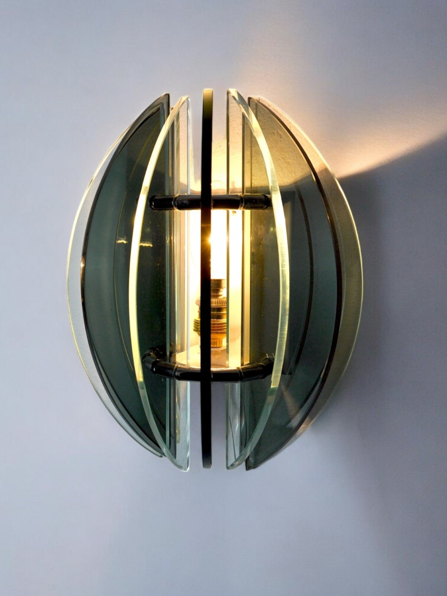 Pair of Veca sconces, two-tone murano glass, Italy, 1960s