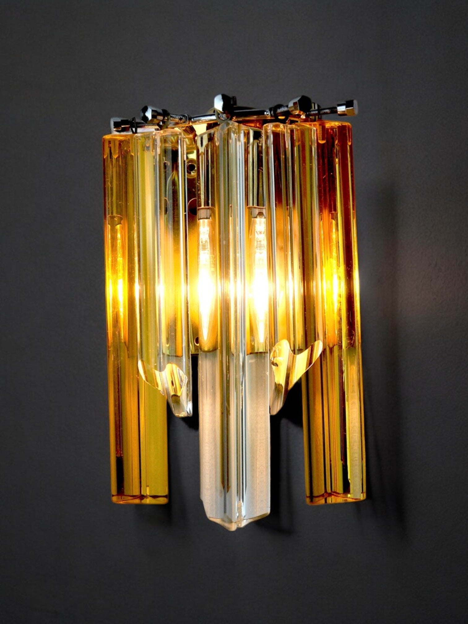 Venini Two-Tone Wall Light, murano triedri glass, Italy, 1970s