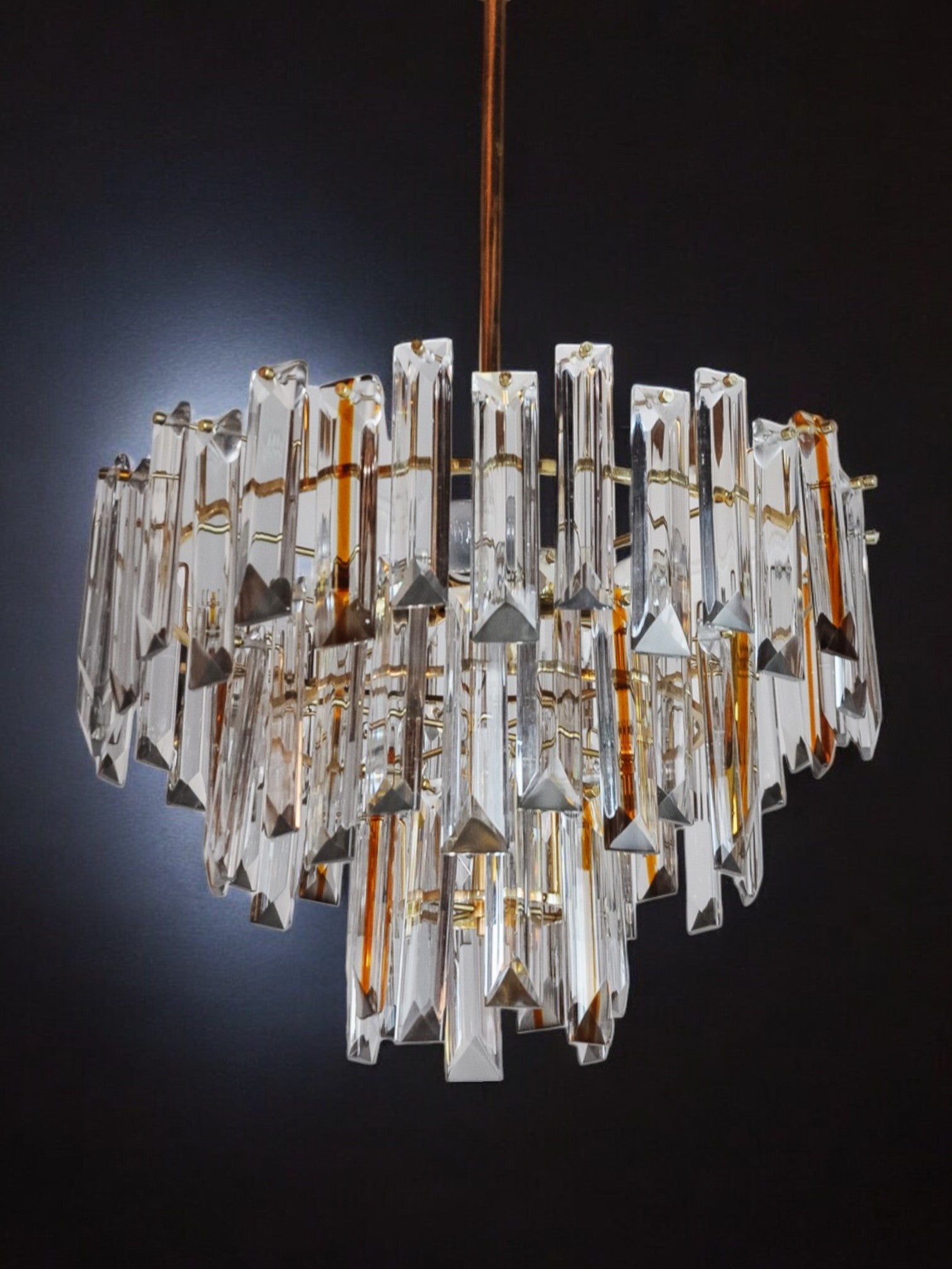 Two-tone Venini chandelier, 3 levels, murano glass, Italy, 1970