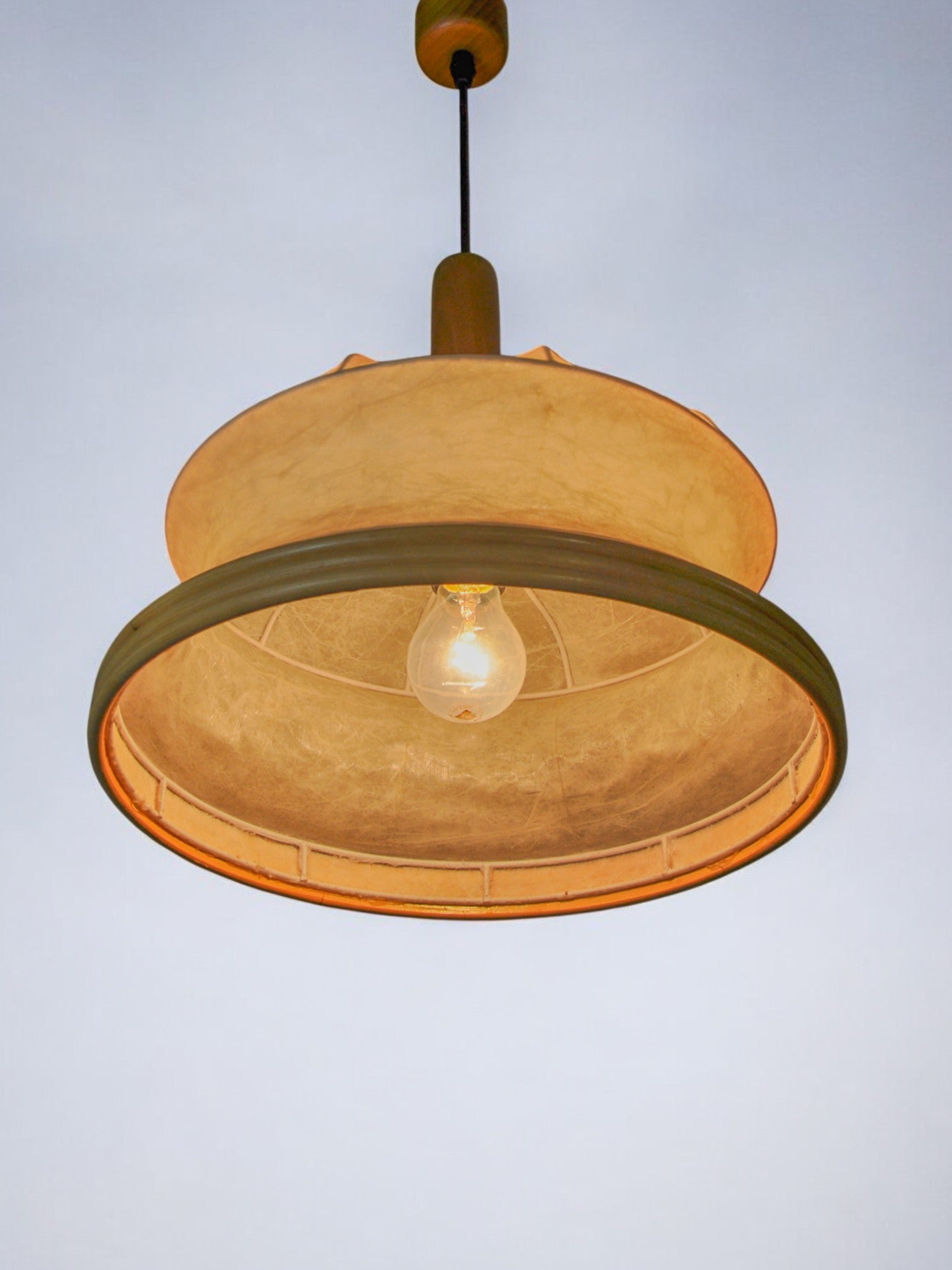 Cocoon" pendant light, resin and pine, Italy, 1970