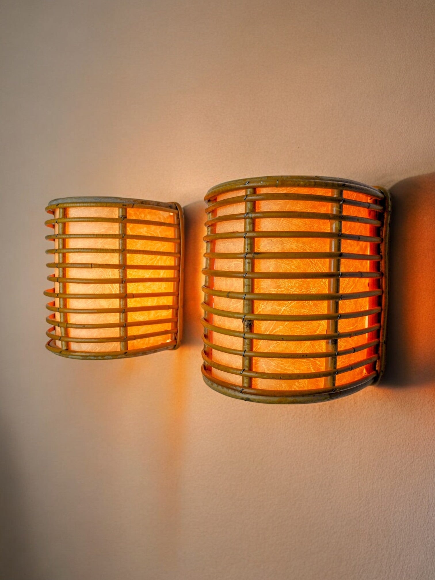 Pair of rattan sconces France 1960