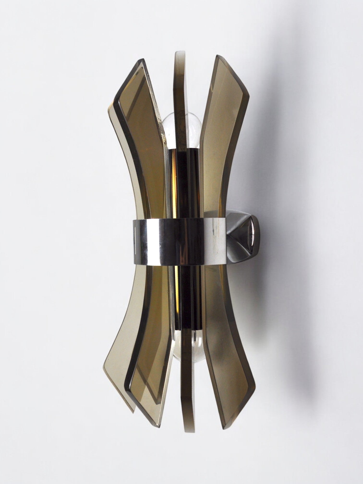 Veca Sconce, methacrylate and chromed structure, Italy 1970