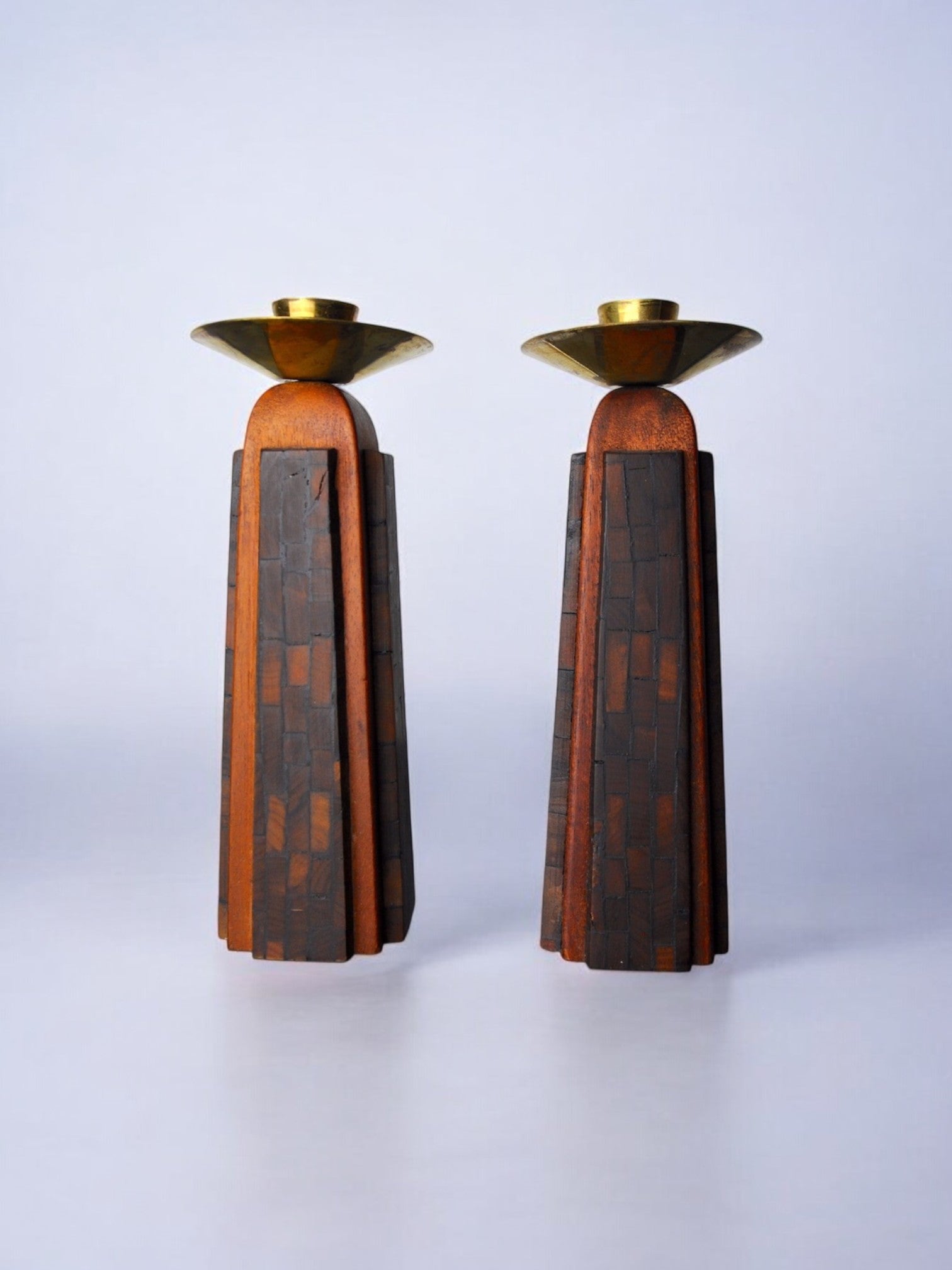 Pair of "David" candlesticks in olive wood, Handcrafted in Israel, 1960