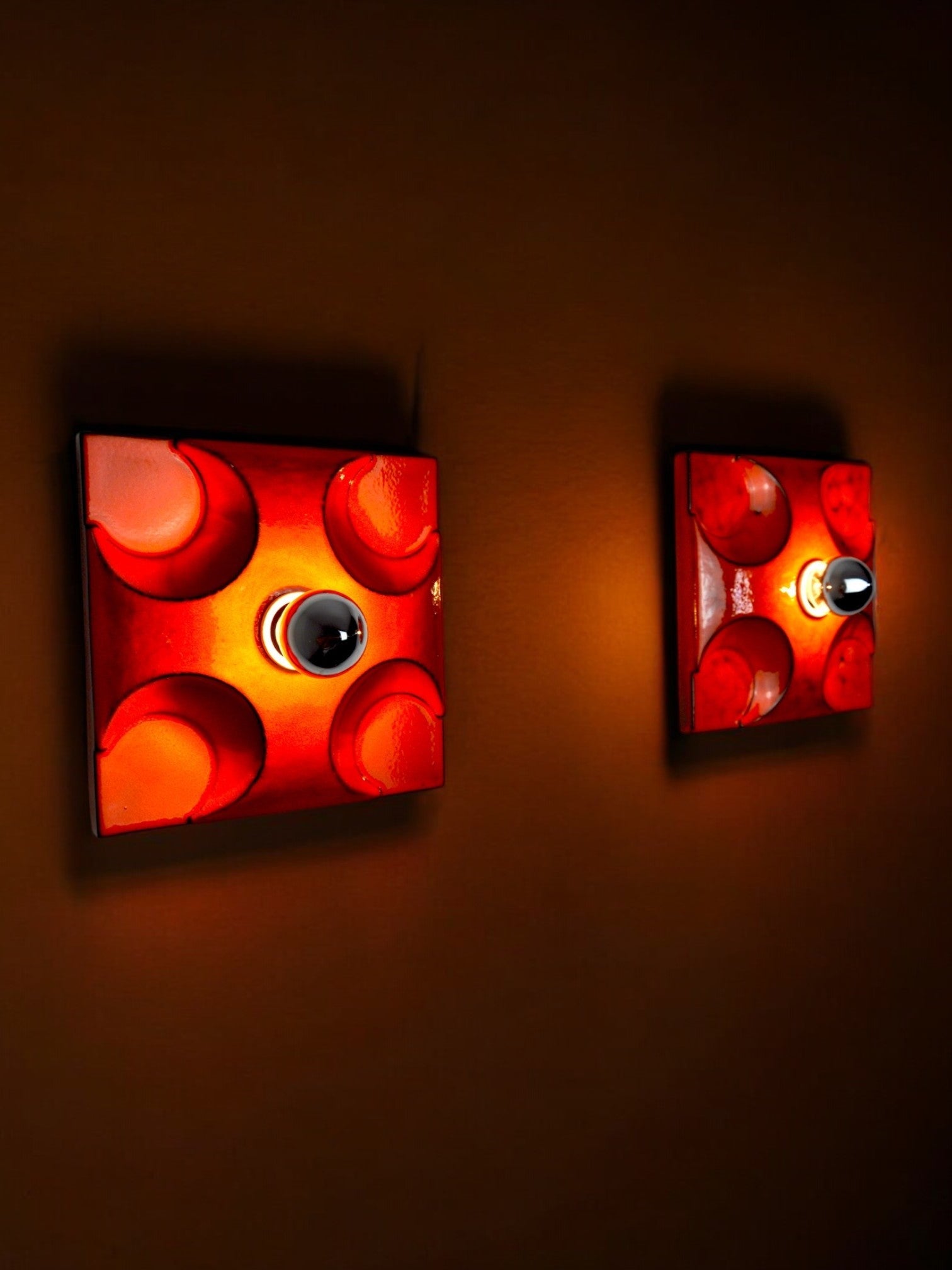Pair of Fat Lava sconces by Hustadt Leuchten Red ceramic, Germany, 1960