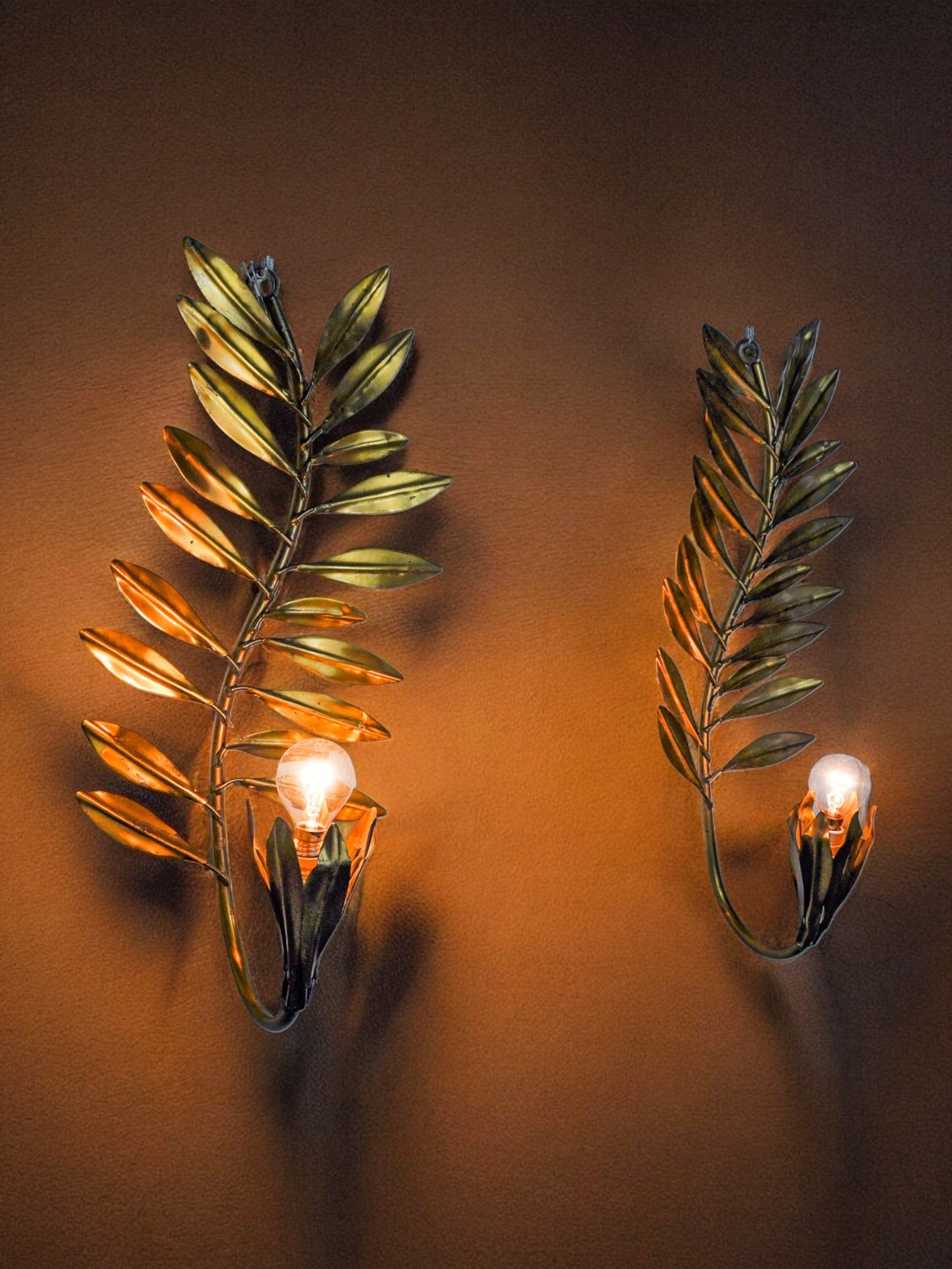 Pair of golden floral sconces by Ferro Arte, Spain, 1980