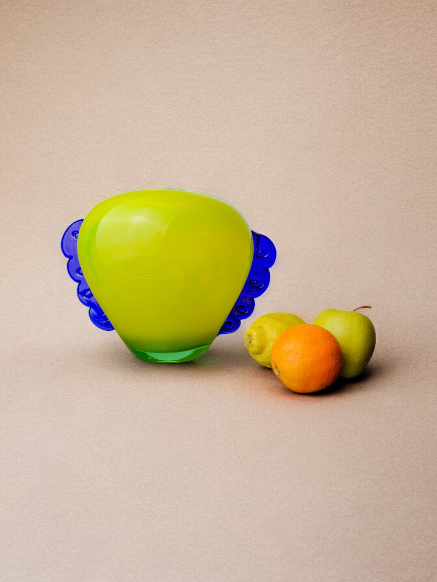 Orecchio vase in Murano glass, yellow and blue blown glass, Italy, 1970