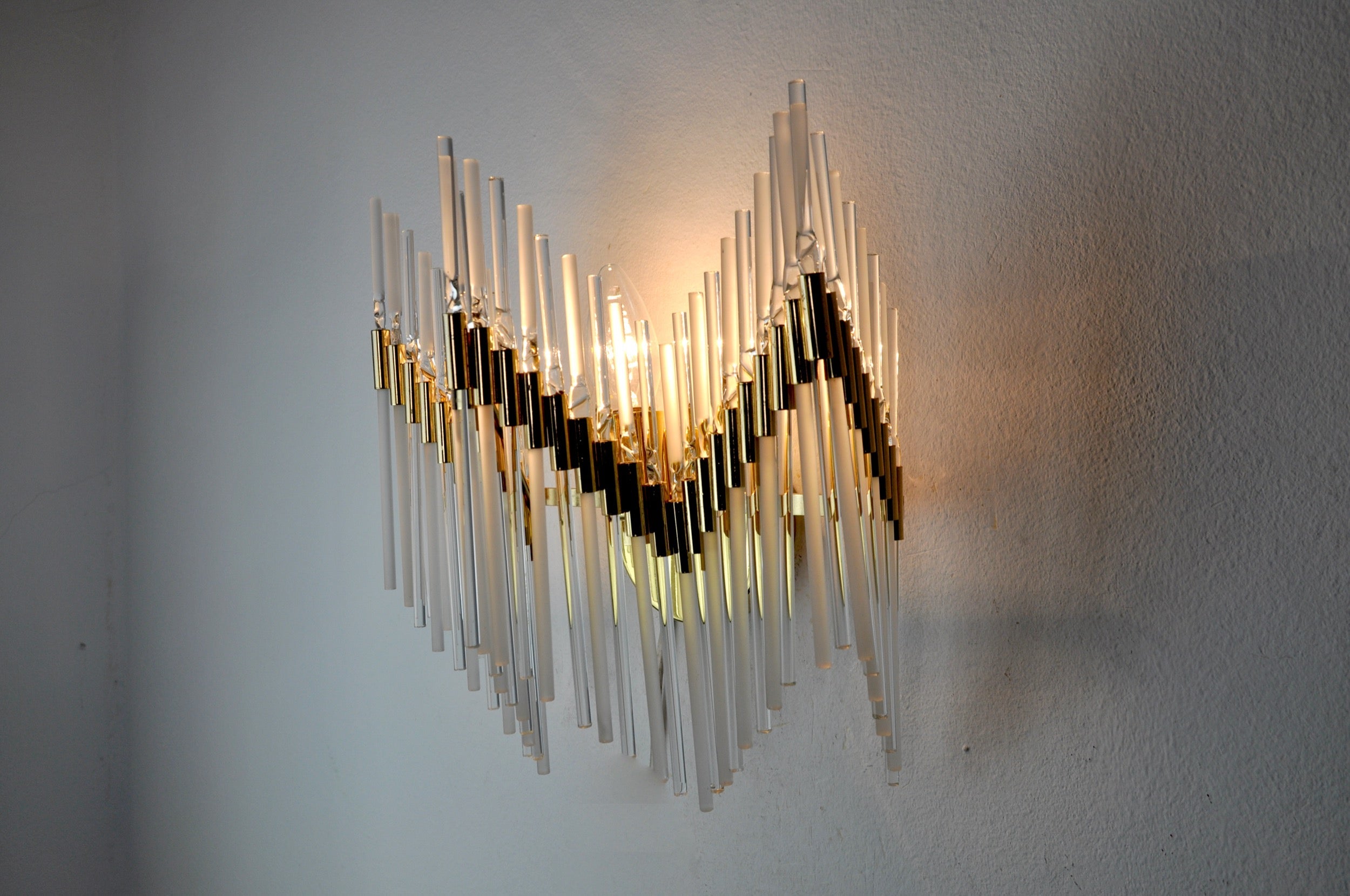 Venini tubular sconce, tubular cut crystals, Italy, 1970