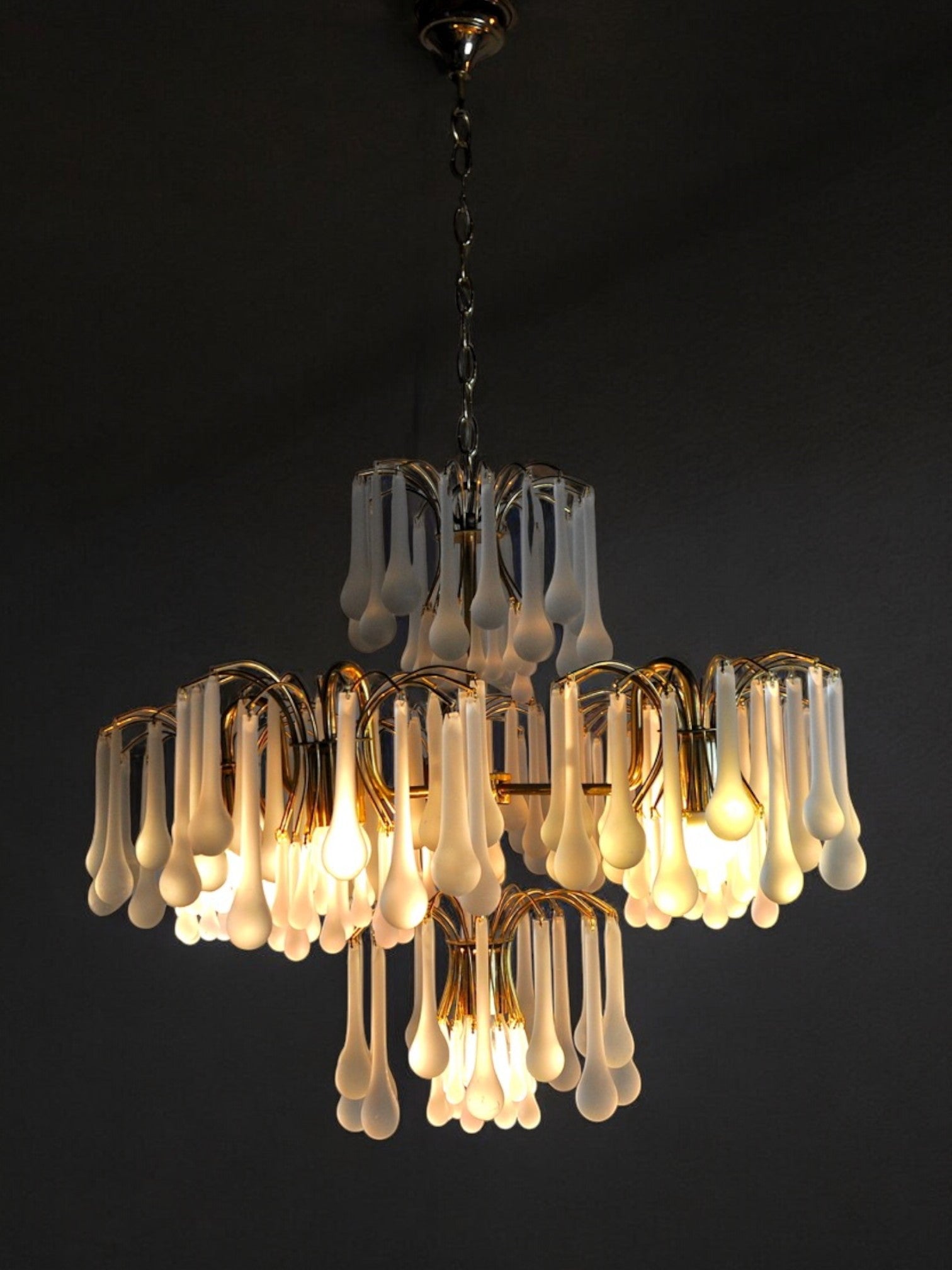 Chandelier drops by Venini, 5 arms, murano glass, italy, 1960