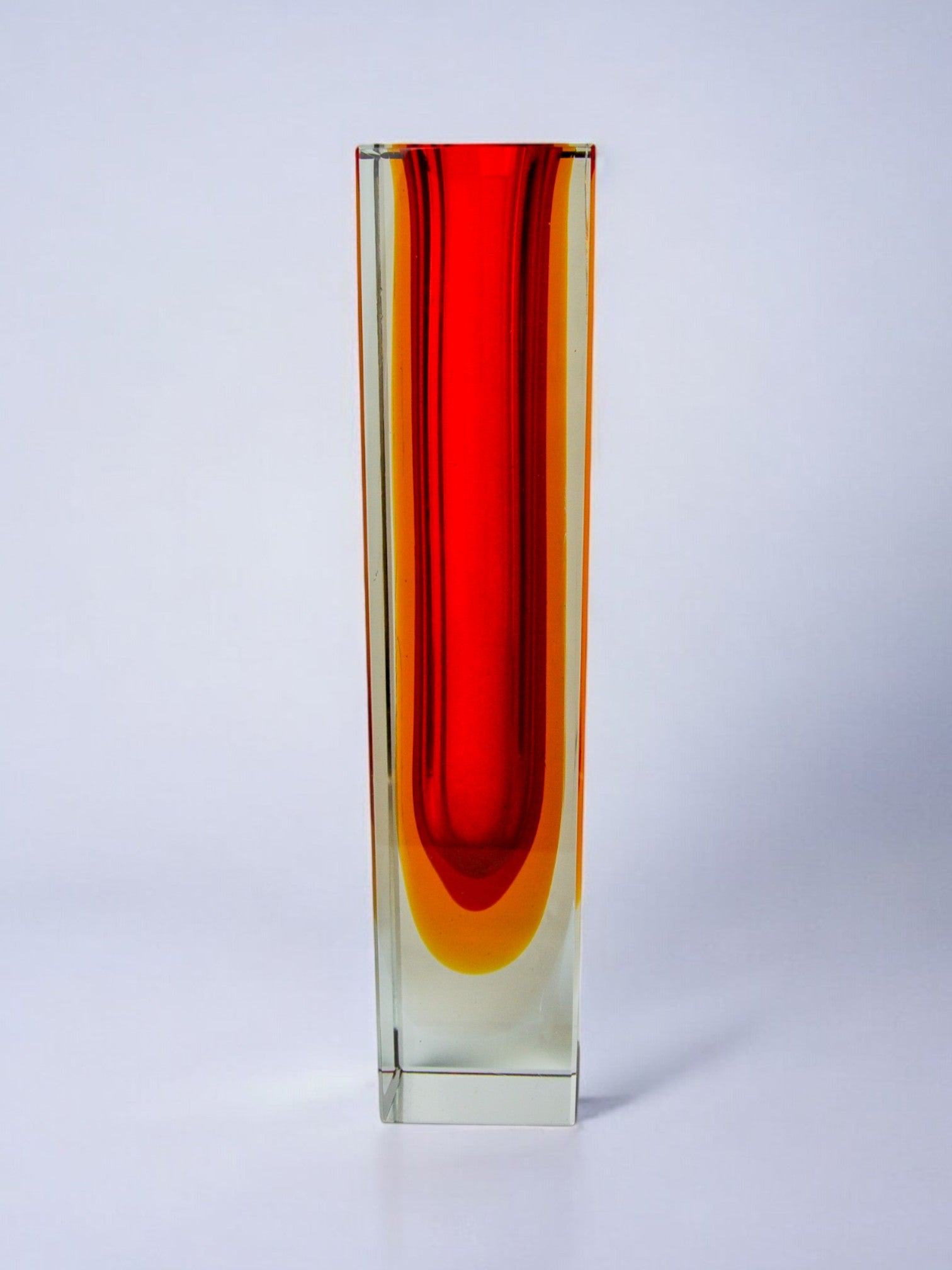 Red and yellow cubic Sommerso vase by Flavio Poli for Seguso, Murano, Italy, 1970