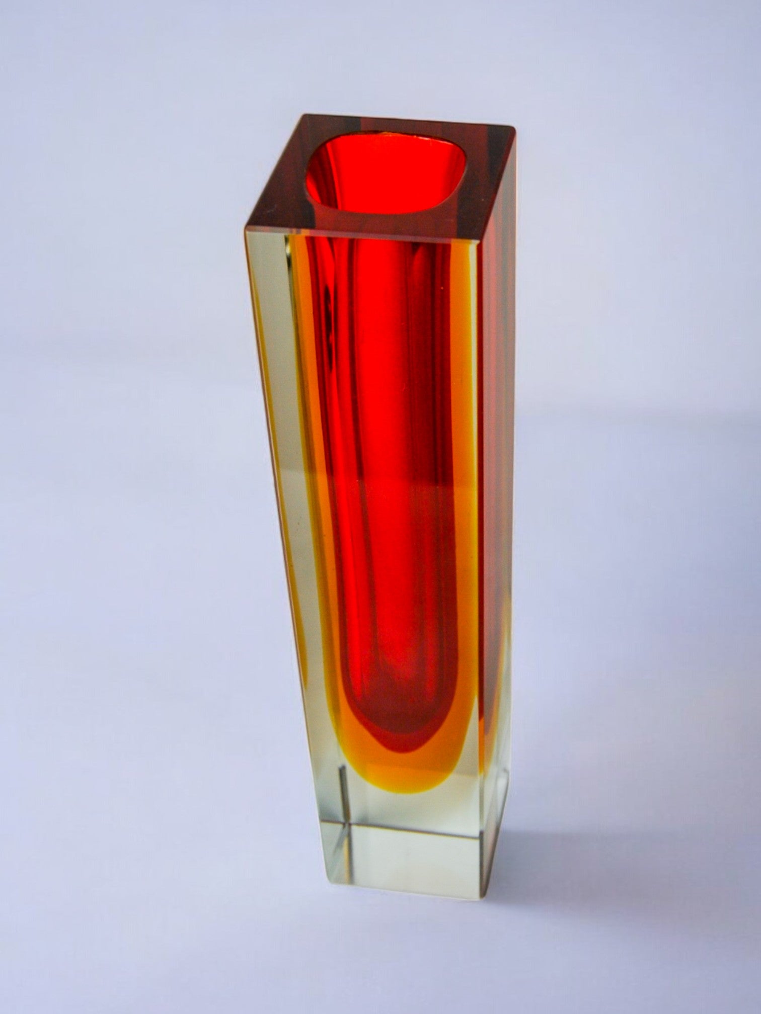 Red and yellow cubic Sommerso vase by Flavio Poli for Seguso, Murano, Italy, 1970