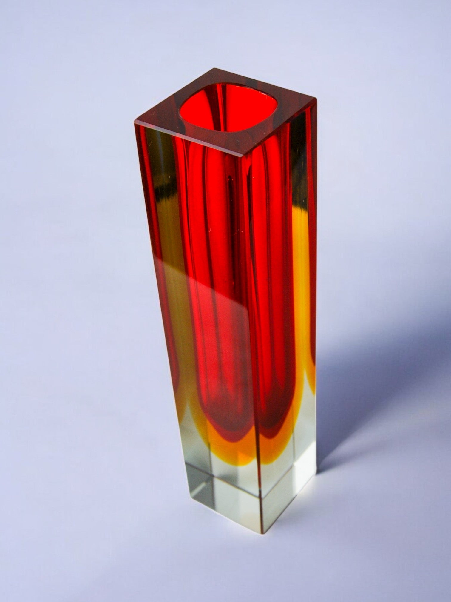 Red and yellow cubic Sommerso vase by Flavio Poli for Seguso, Murano, Italy, 1970