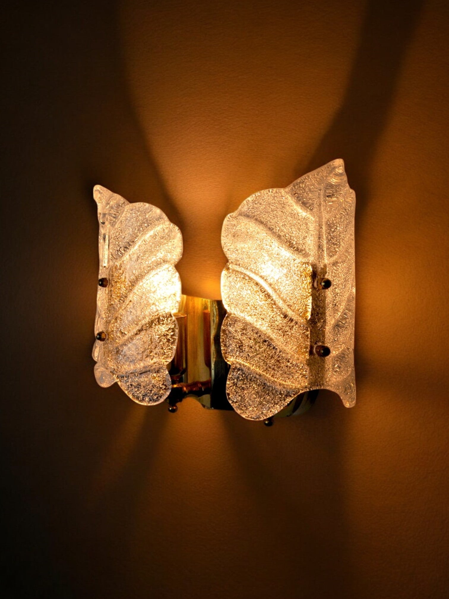 Pair of Carl Fagerlund with Murano Leaves sconces Italy 1970