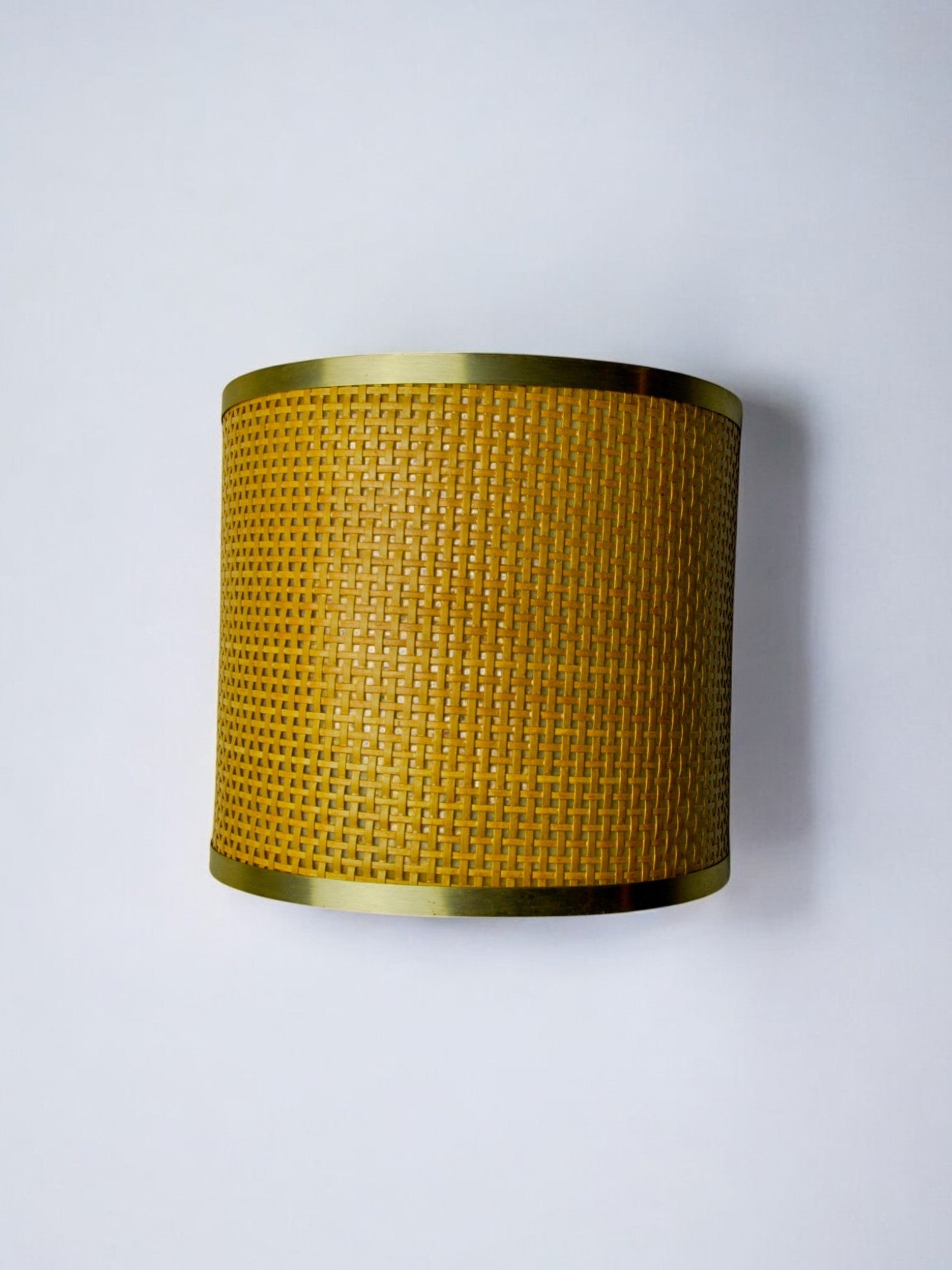 Rattan and brass wall lamp, italy, 1960