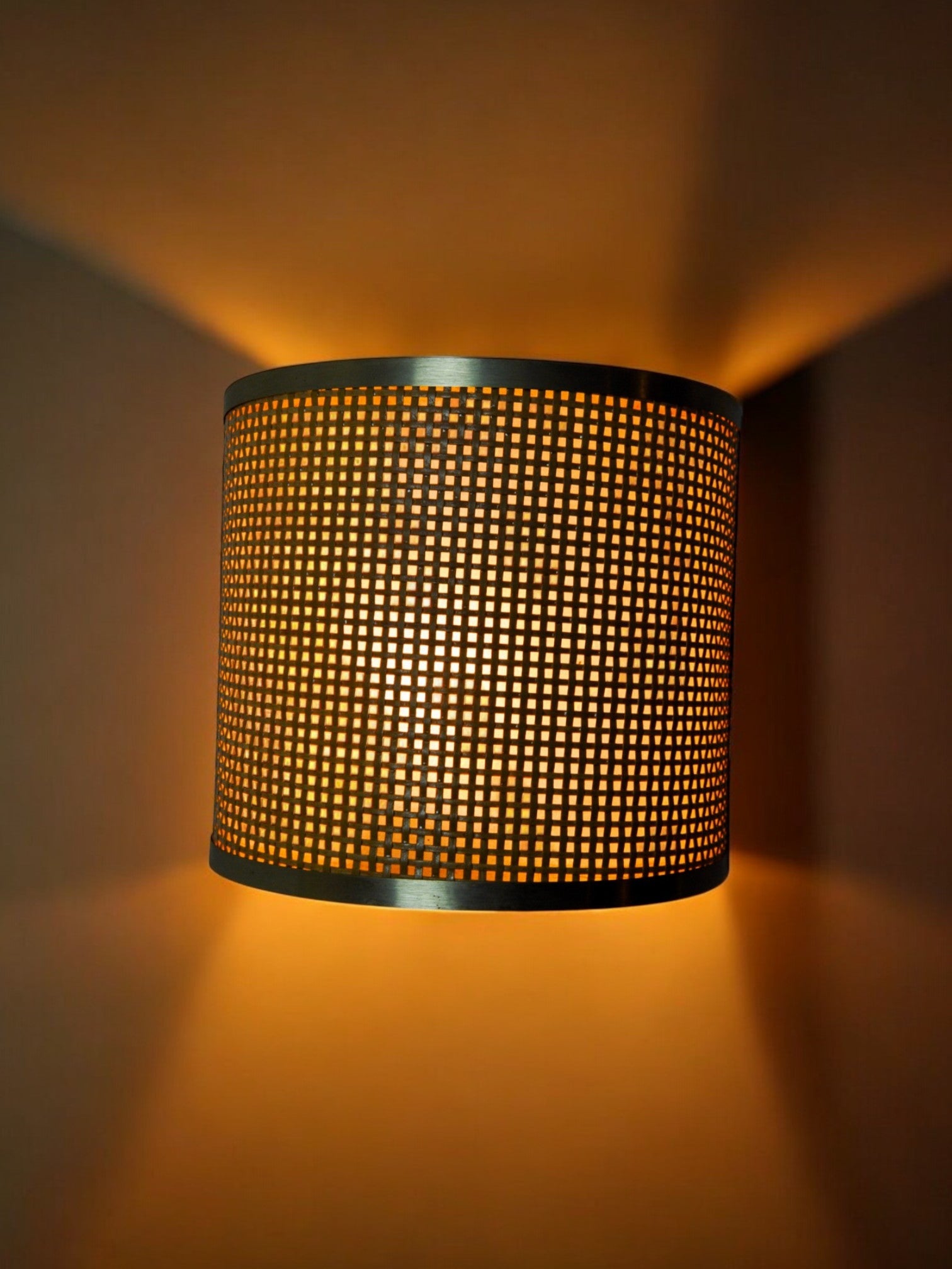 Rattan and brass wall lamp, italy, 1960