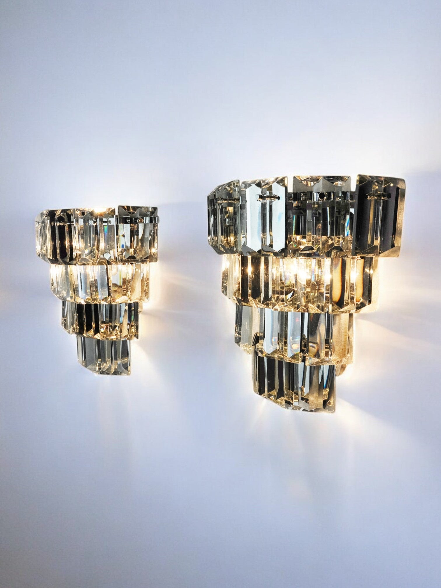Pair of kinkeldey sconces, 4 levels, cut crystals germany, 1970