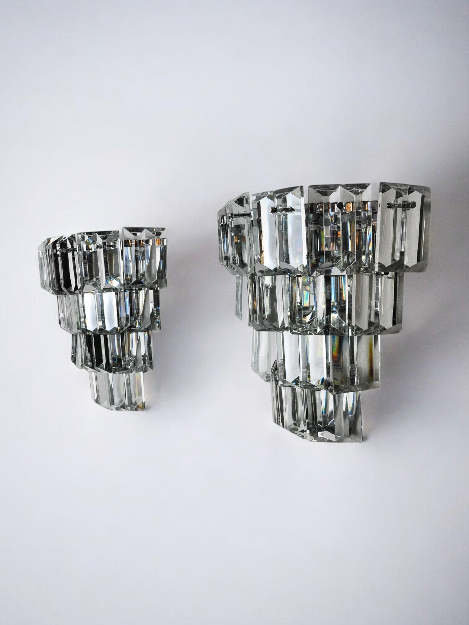 Pair of kinkeldey sconces, 4 levels, cut crystals germany, 1970