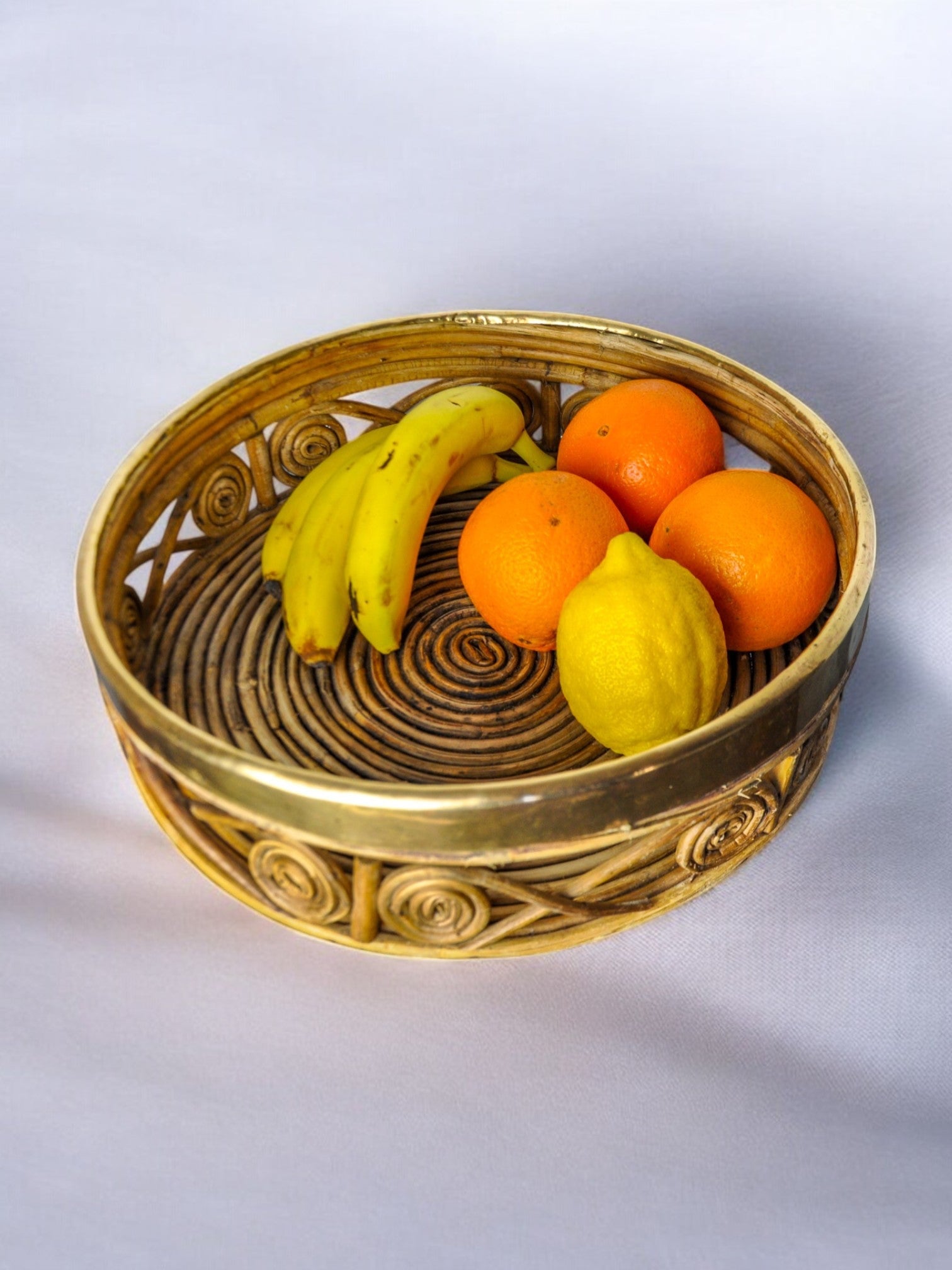 Rattan and brass centerpiece, Italy, 1970