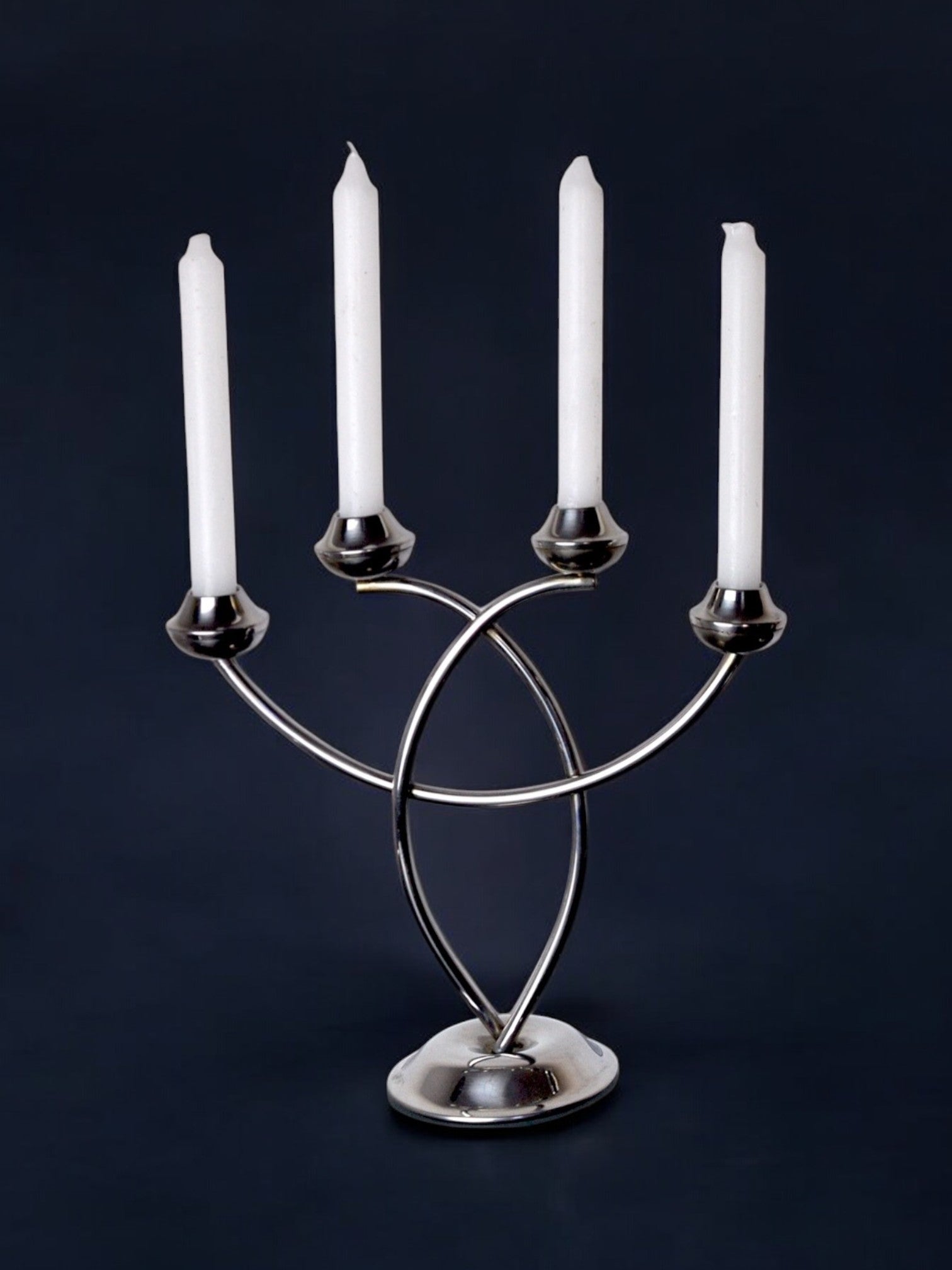 Art deco candlestick in stainless steel, 4 flames, Spain, 1970