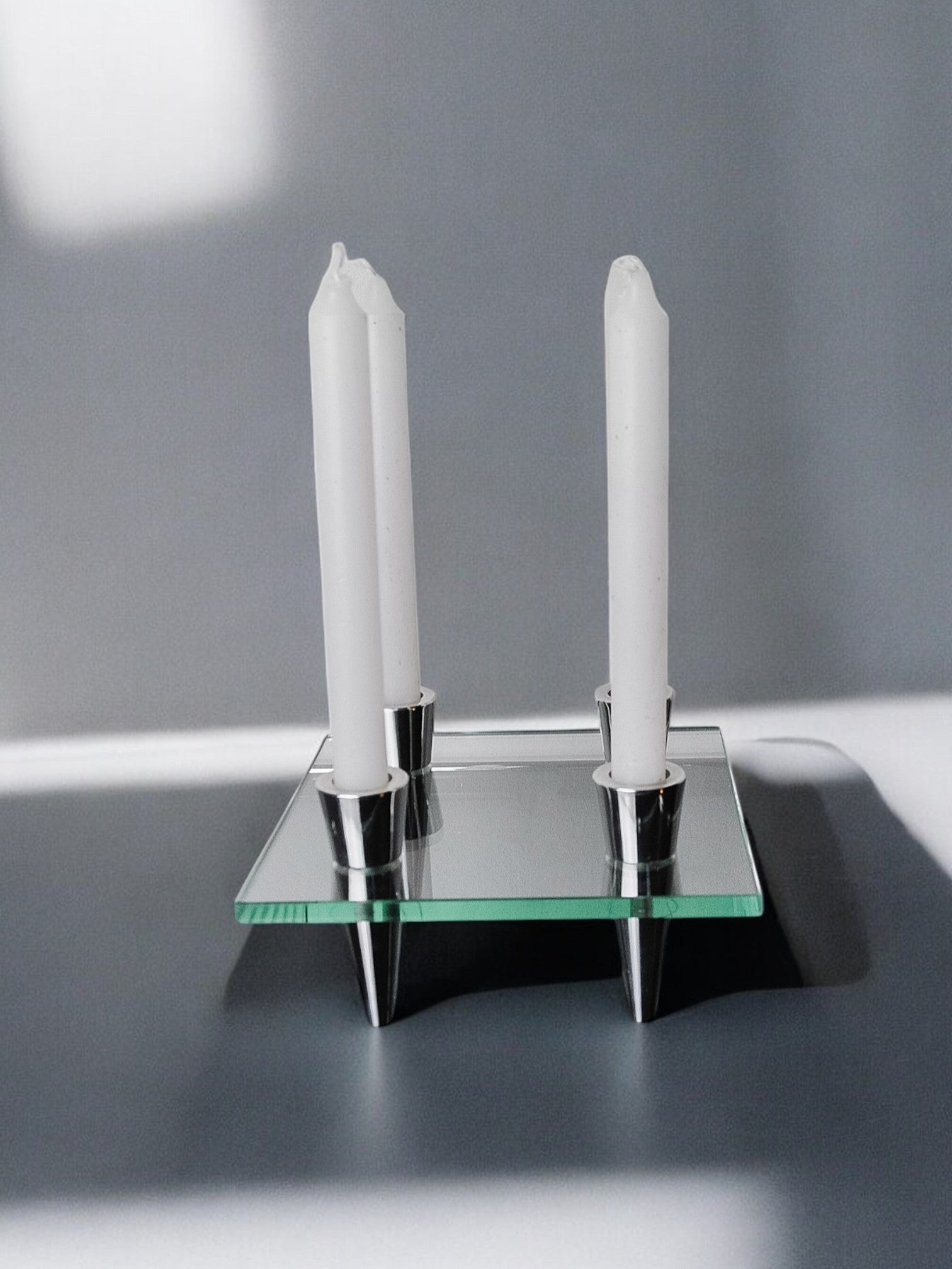 Square glass candlestick, 4 flames, denmark, 1970