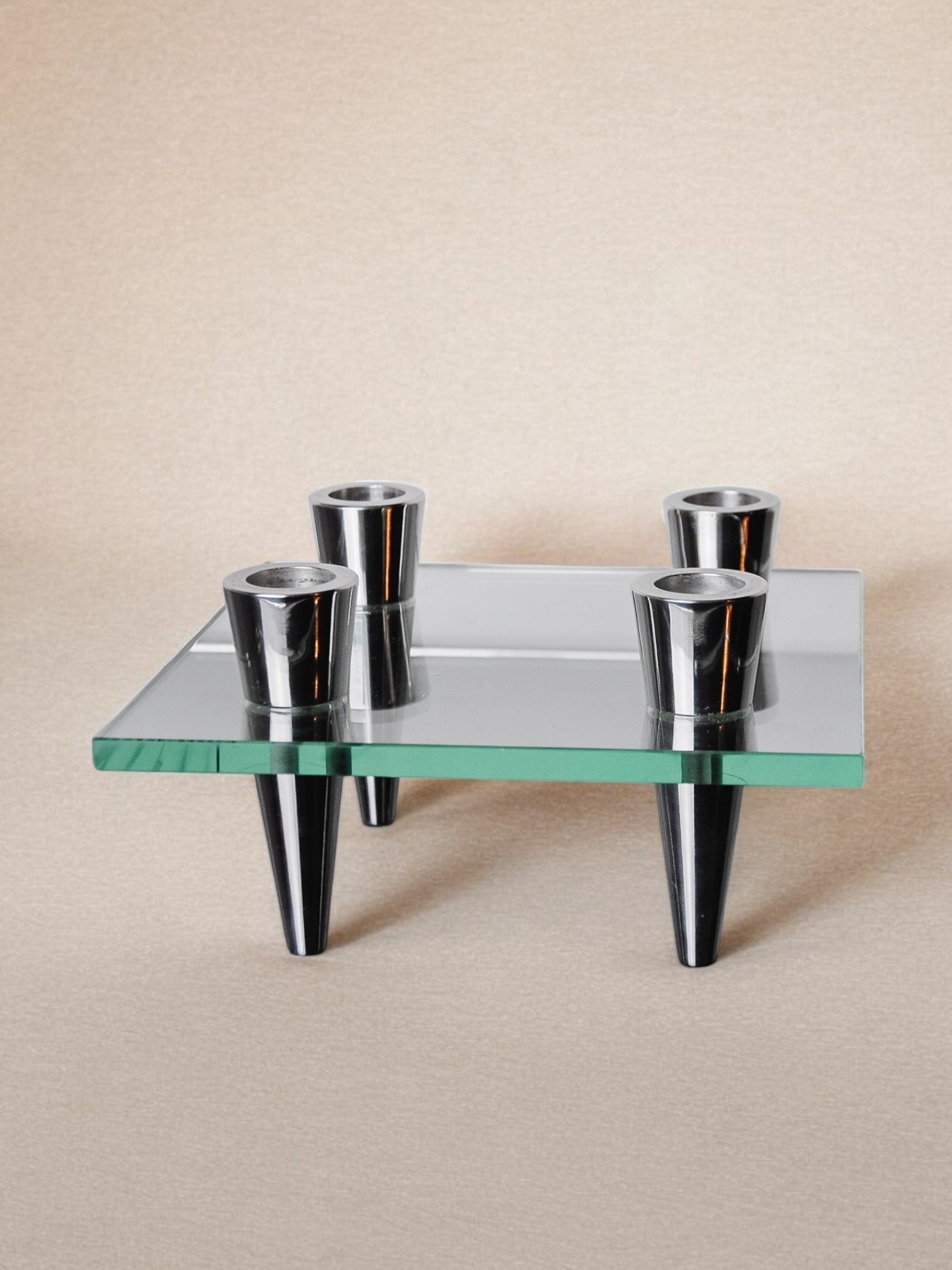 Square glass candlestick, 4 flames, denmark, 1970