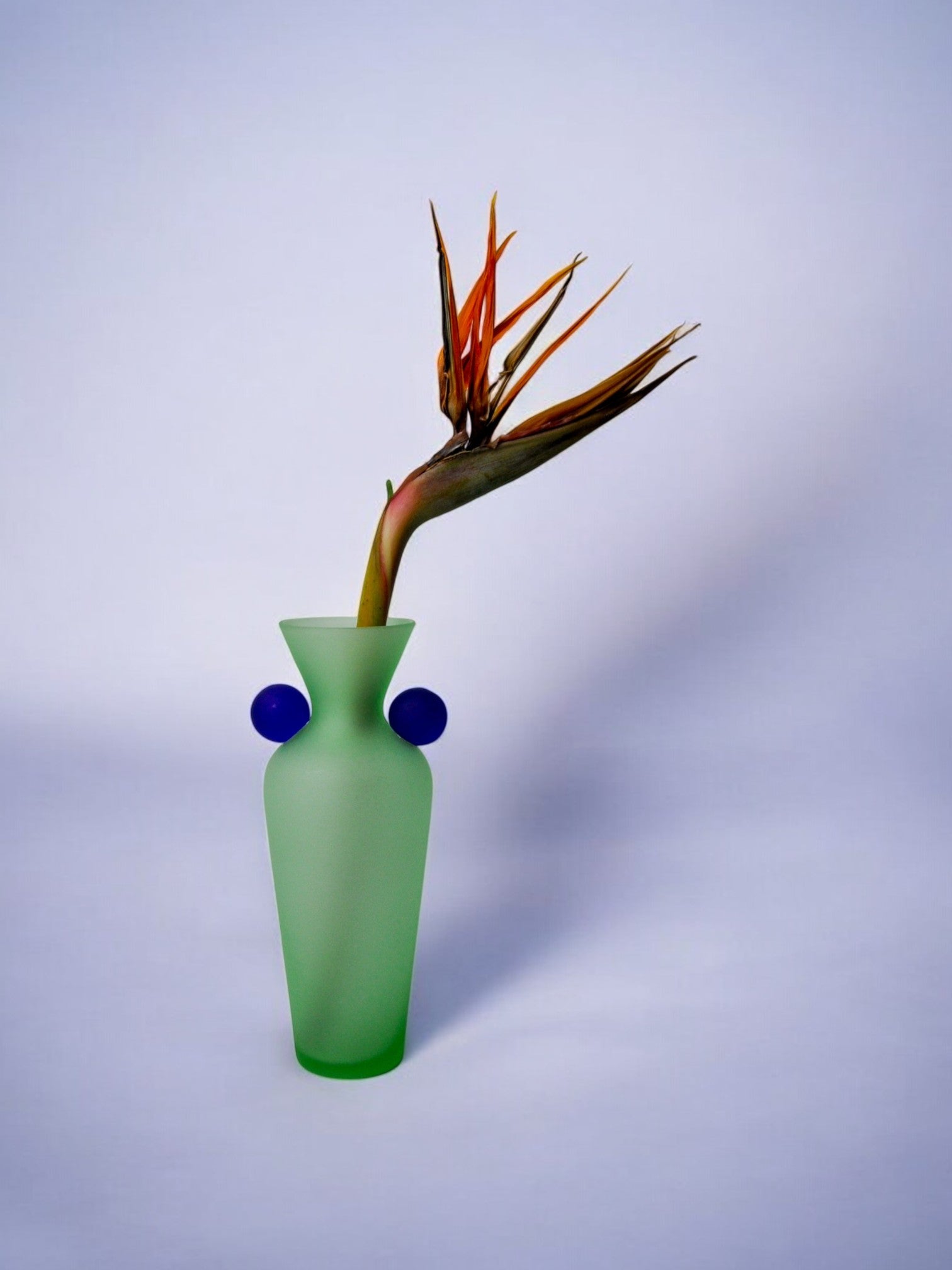 Green and blue satin murano glass vase, Menphis style, Italy, 1980