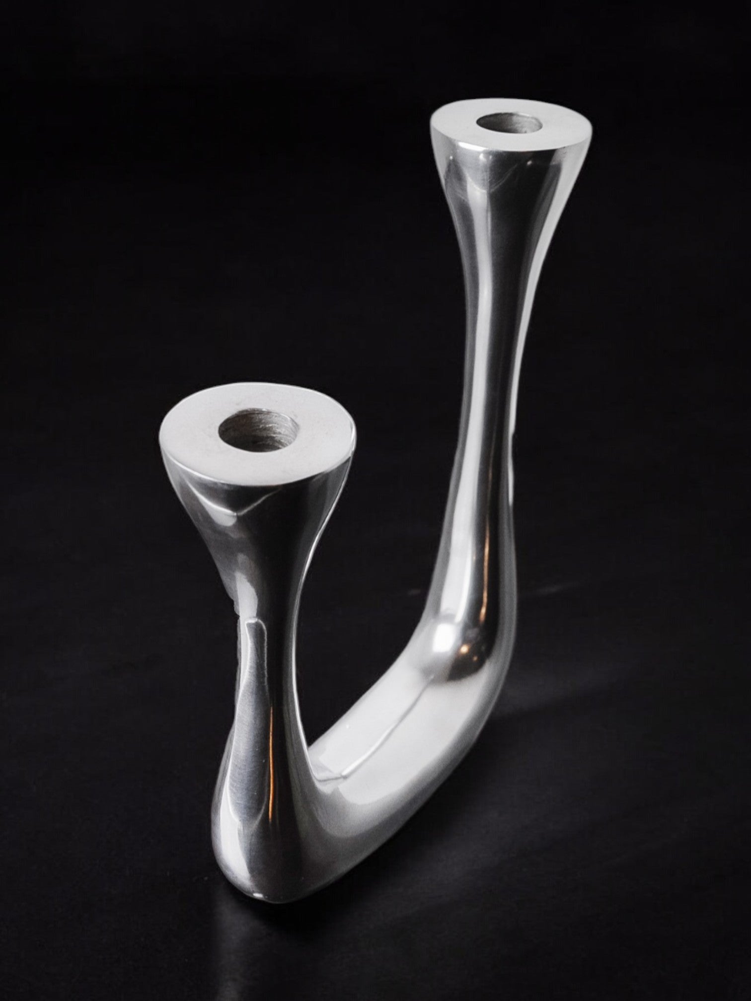 Biomorphic candleholder,  solid aluminum, spain, 1970