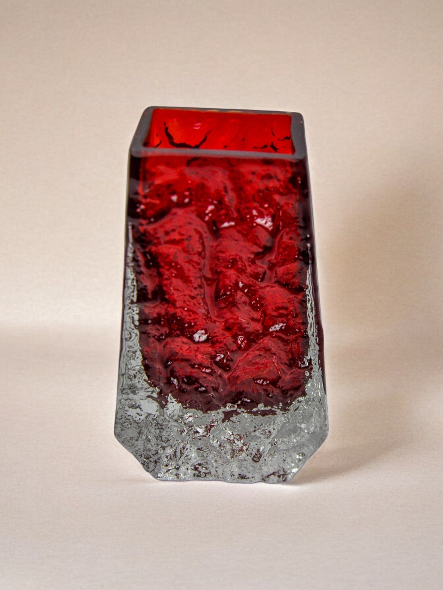 Sommerso red ice cube effect vase by Seguso, Murano, Italy, 1970