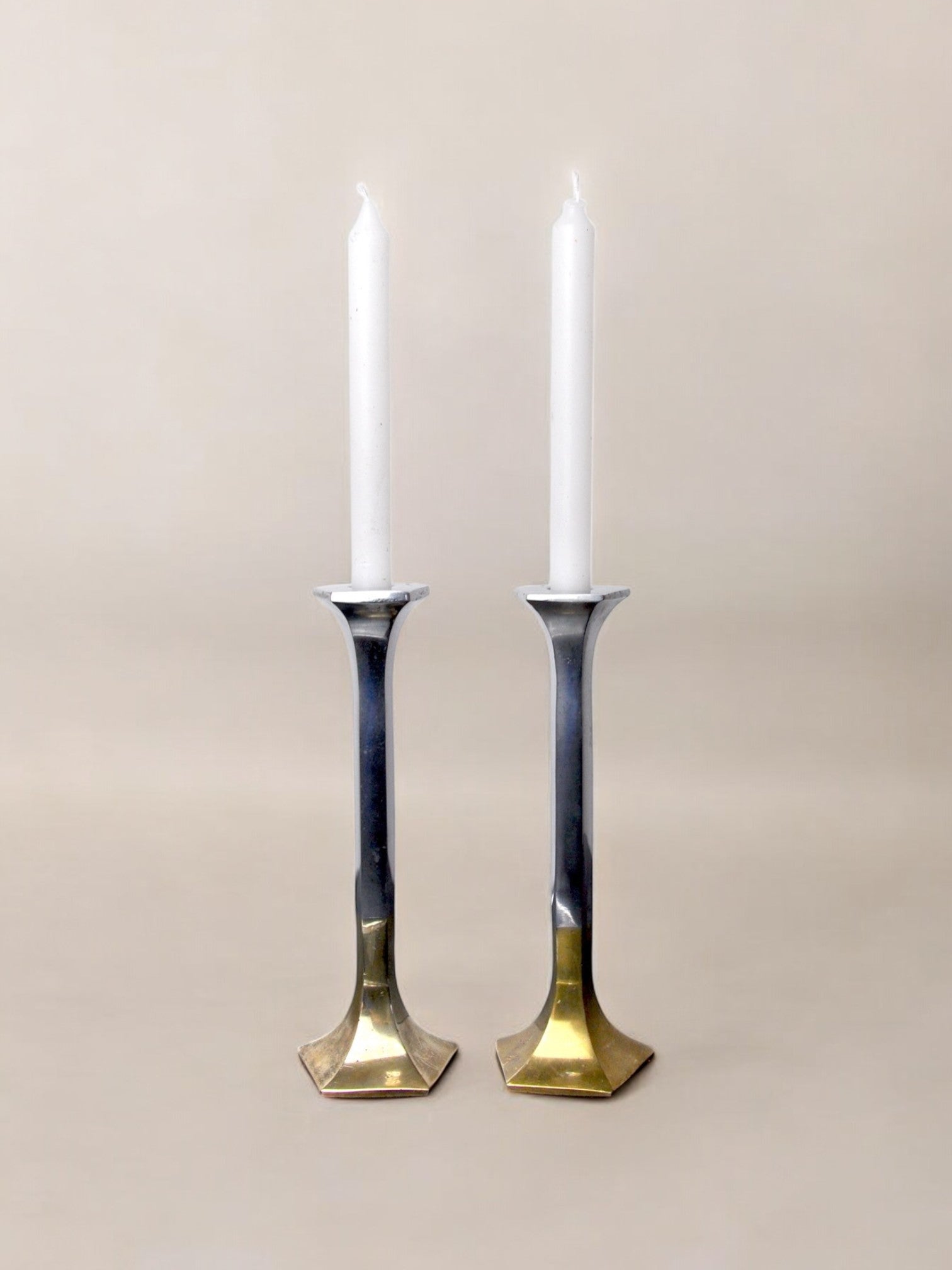 Pair of brutalist candlesticks by david marshall, 1980, spain