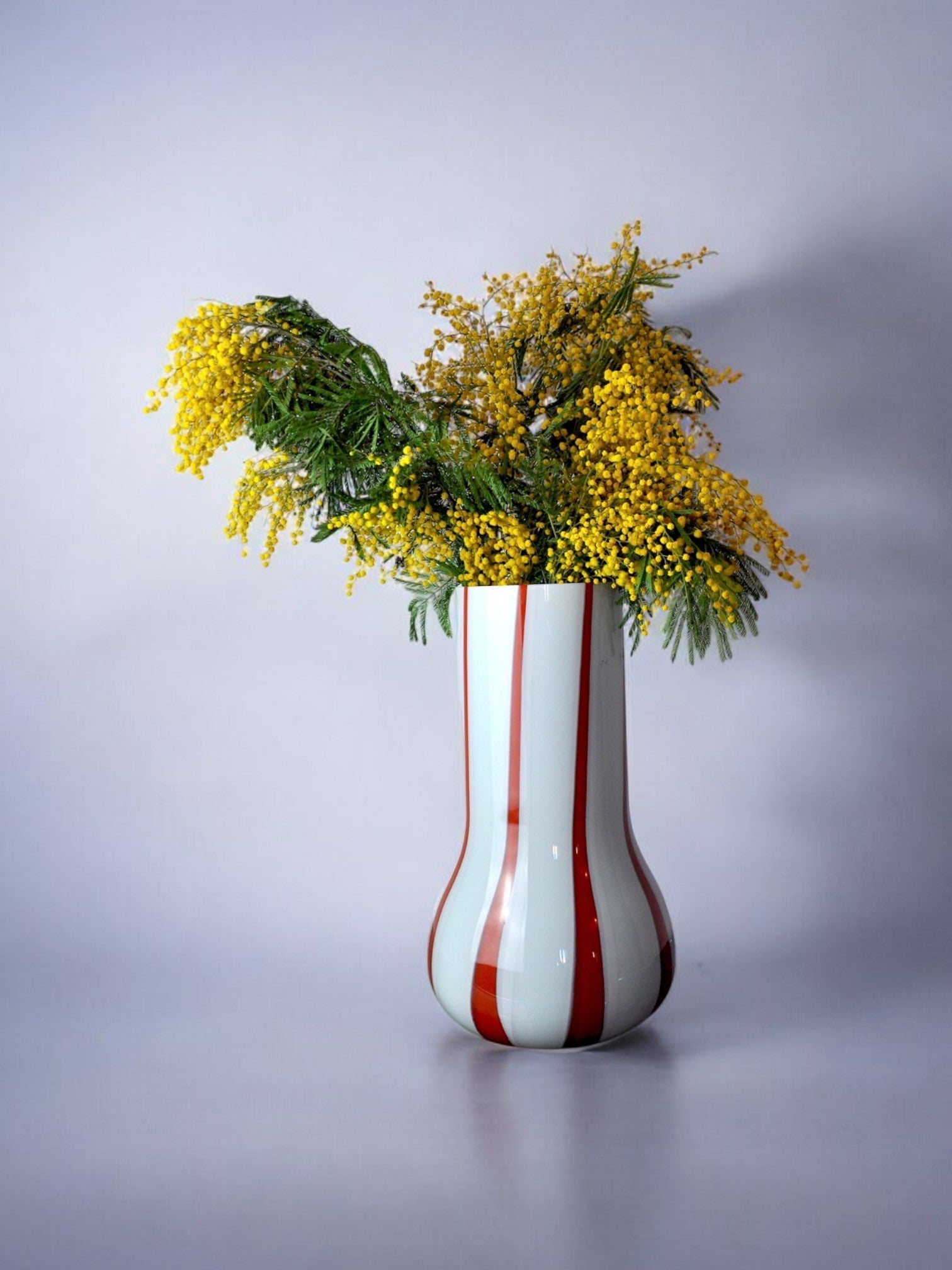 Lollipop vase, red and white, Murano glass, Italy, 1960