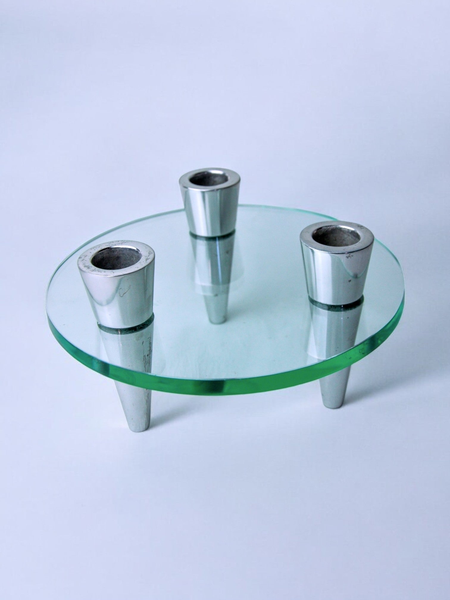 Glass circle candlesticks, 3 flames, denmark, 1970