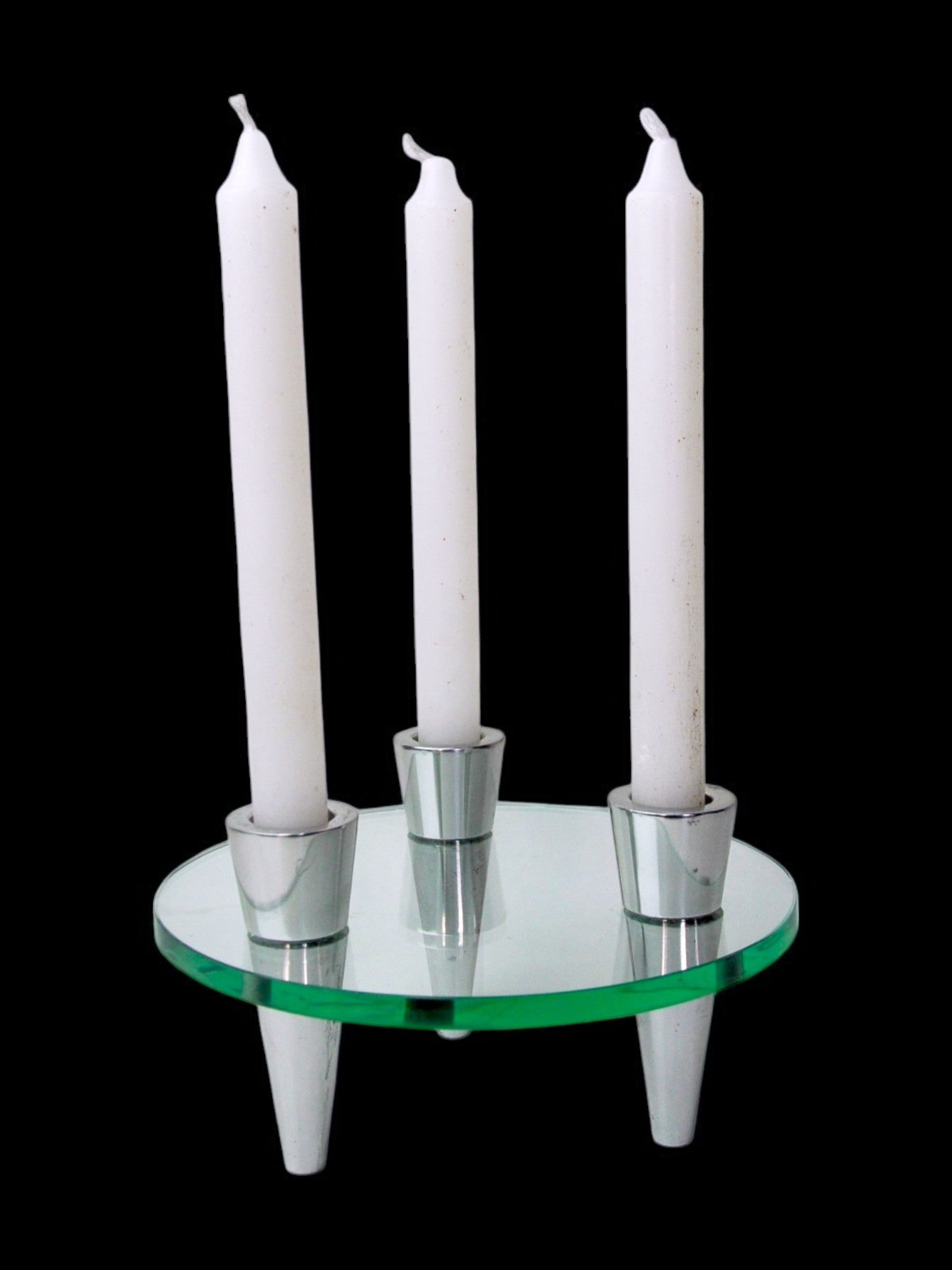 Glass circle candlesticks, 3 flames, denmark, 1970
