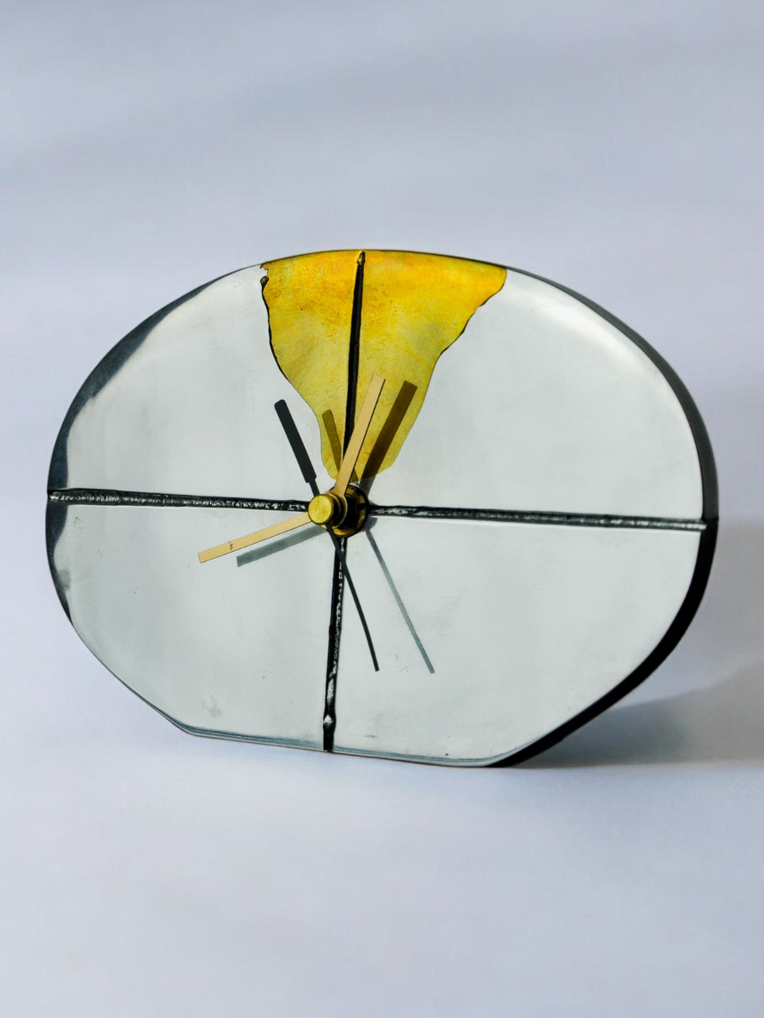 Brutalist clock by Art3, brass and aluminum, Spain, 1980