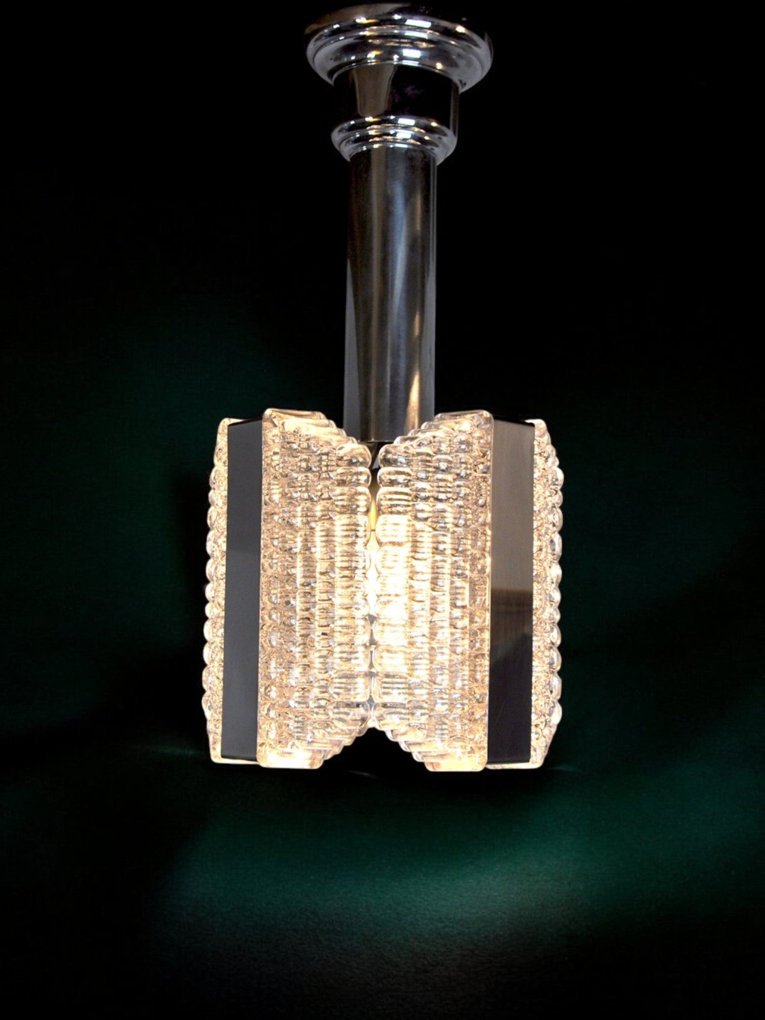 Kaiser Leuchten chandelier, textured crystals, Germany, 1960