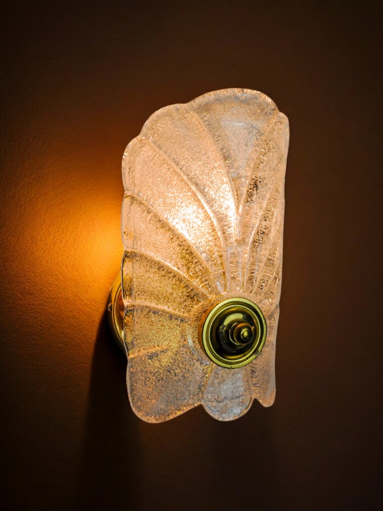 Pair of frosted leaf sconces, murano glass, italy, 1970