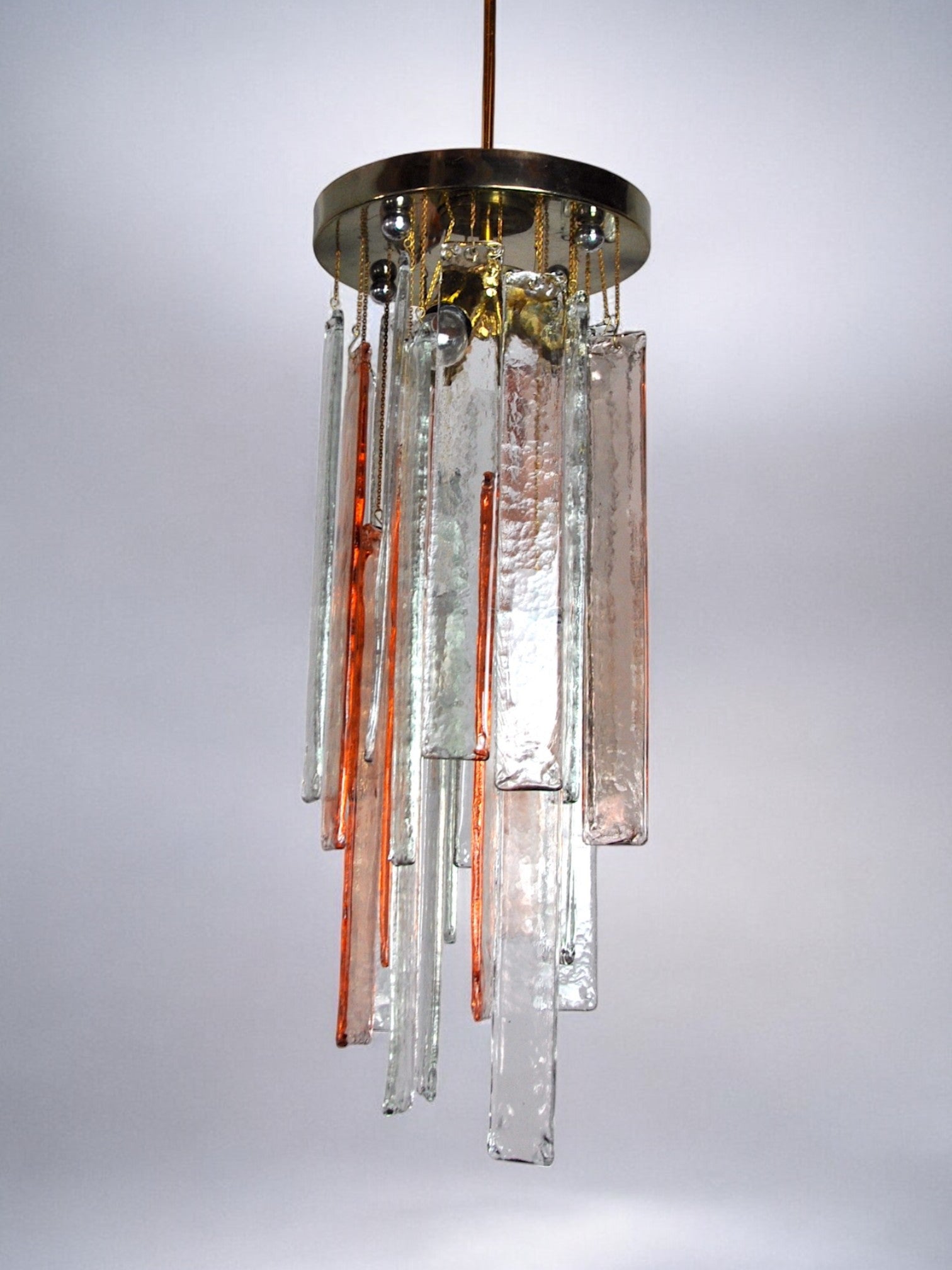 Poliarte chandelier by albano poli, pink and transparent murano glass, italy, 1970