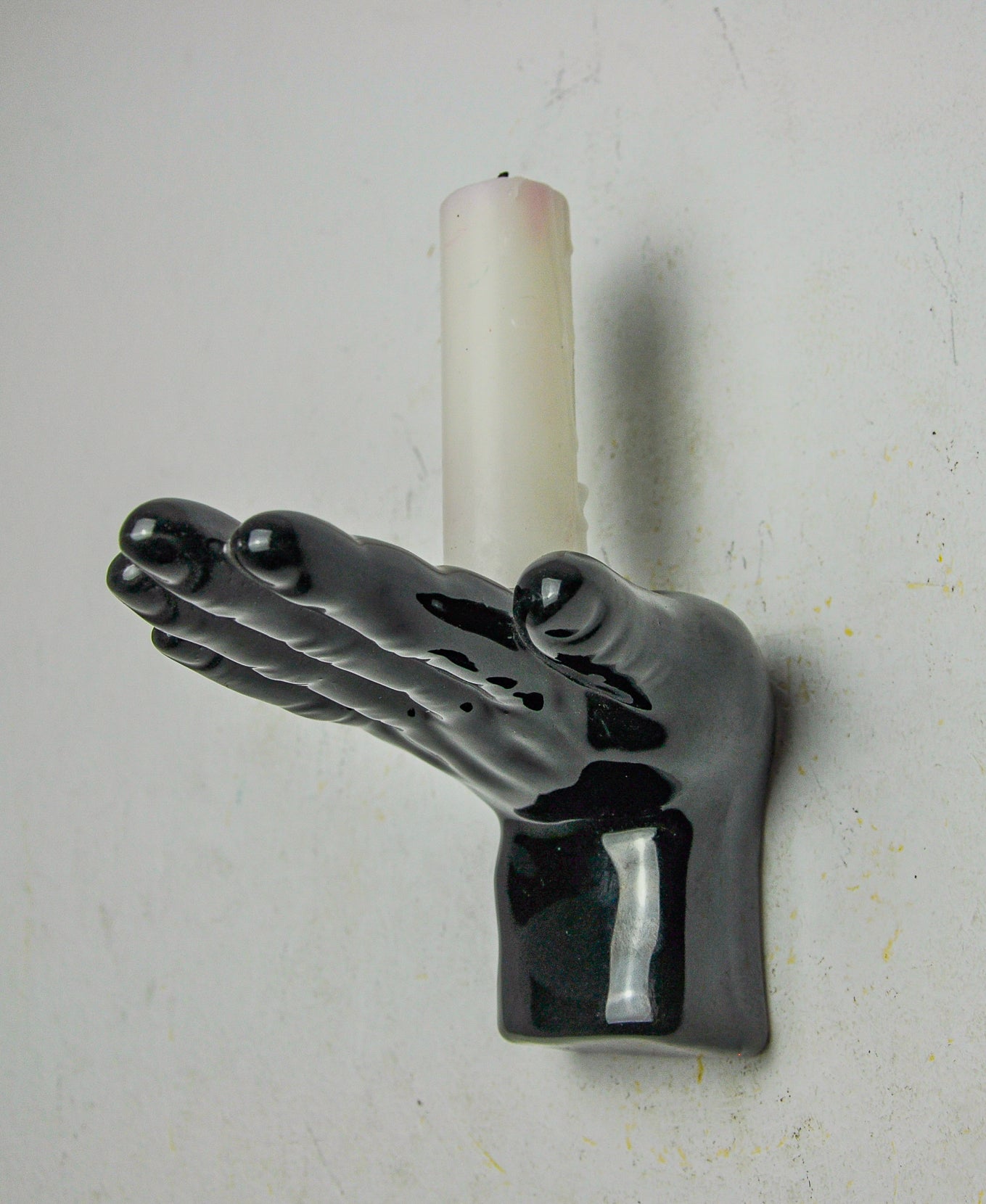 Main” wall candle holders, black ceramic, France, 1980