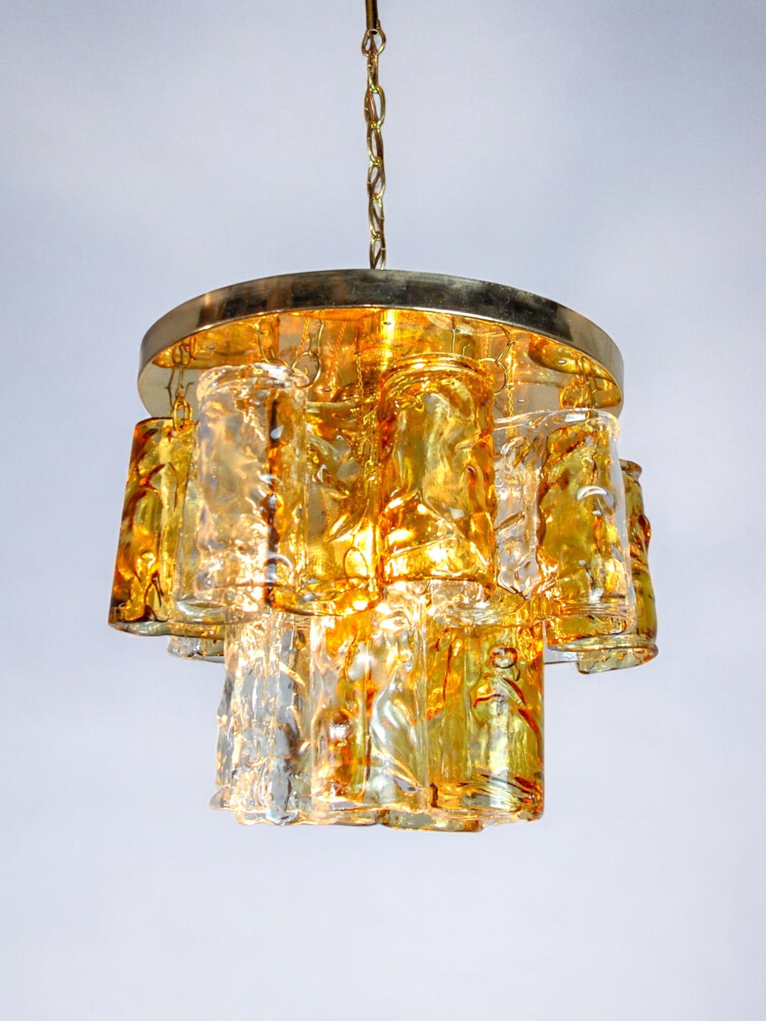 Two-tone chandelier by Zero Quattro, orange and transparent murano glass, Italy, 1970