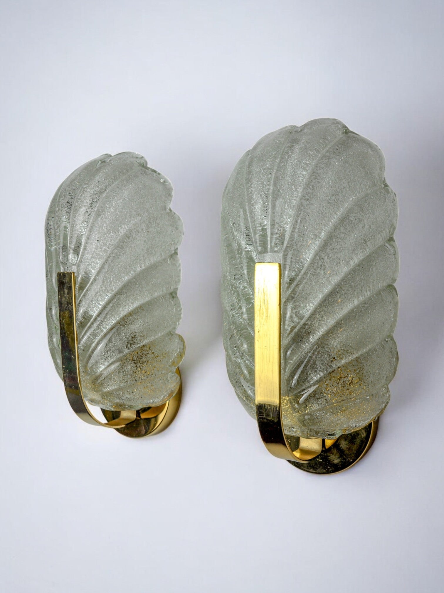 Pair of frosted leaf sconces, murano glass, italy, 1970