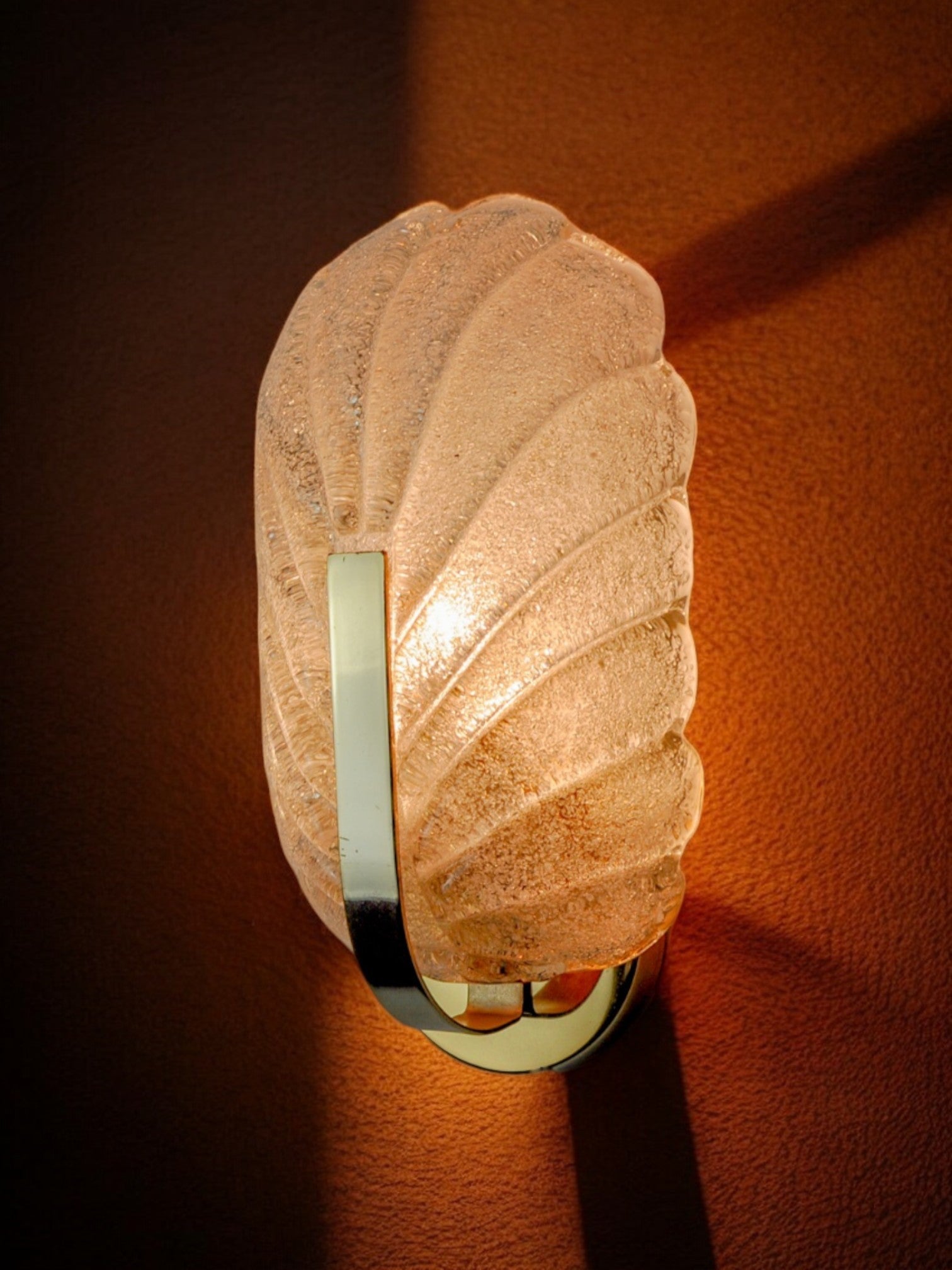 Pair of frosted leaf sconces, murano glass, italy, 1970