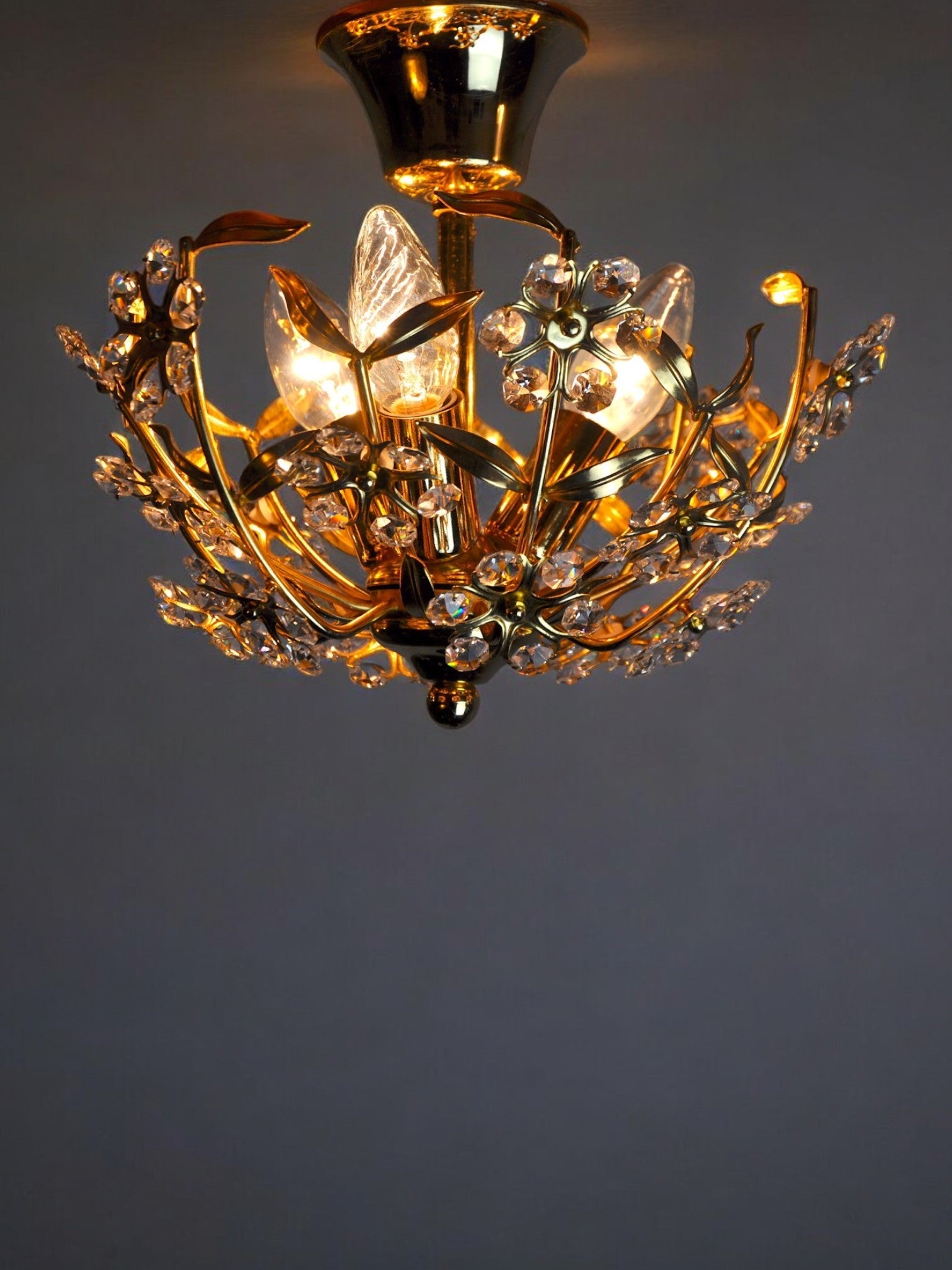 Ceiling lamp Oscar Torlasco for Stilkronen, cut glass, Italy, 1980