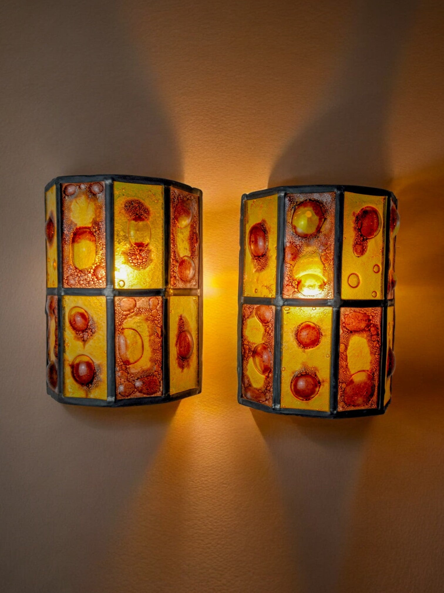 Pair of brutalist sconces by Felipe Derflingher for Feders, blown glass, 1960, Mexico